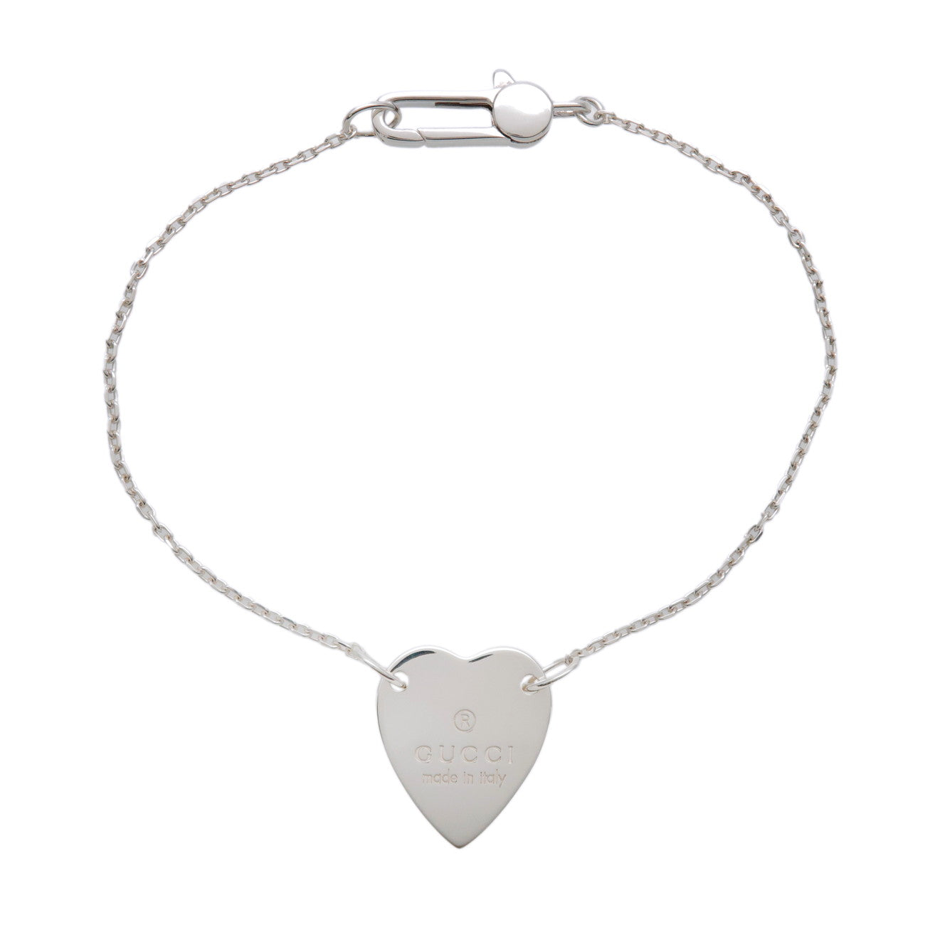 GUCCI Heart Plate Bracelet 17 Engraved SV925 Silver 223513