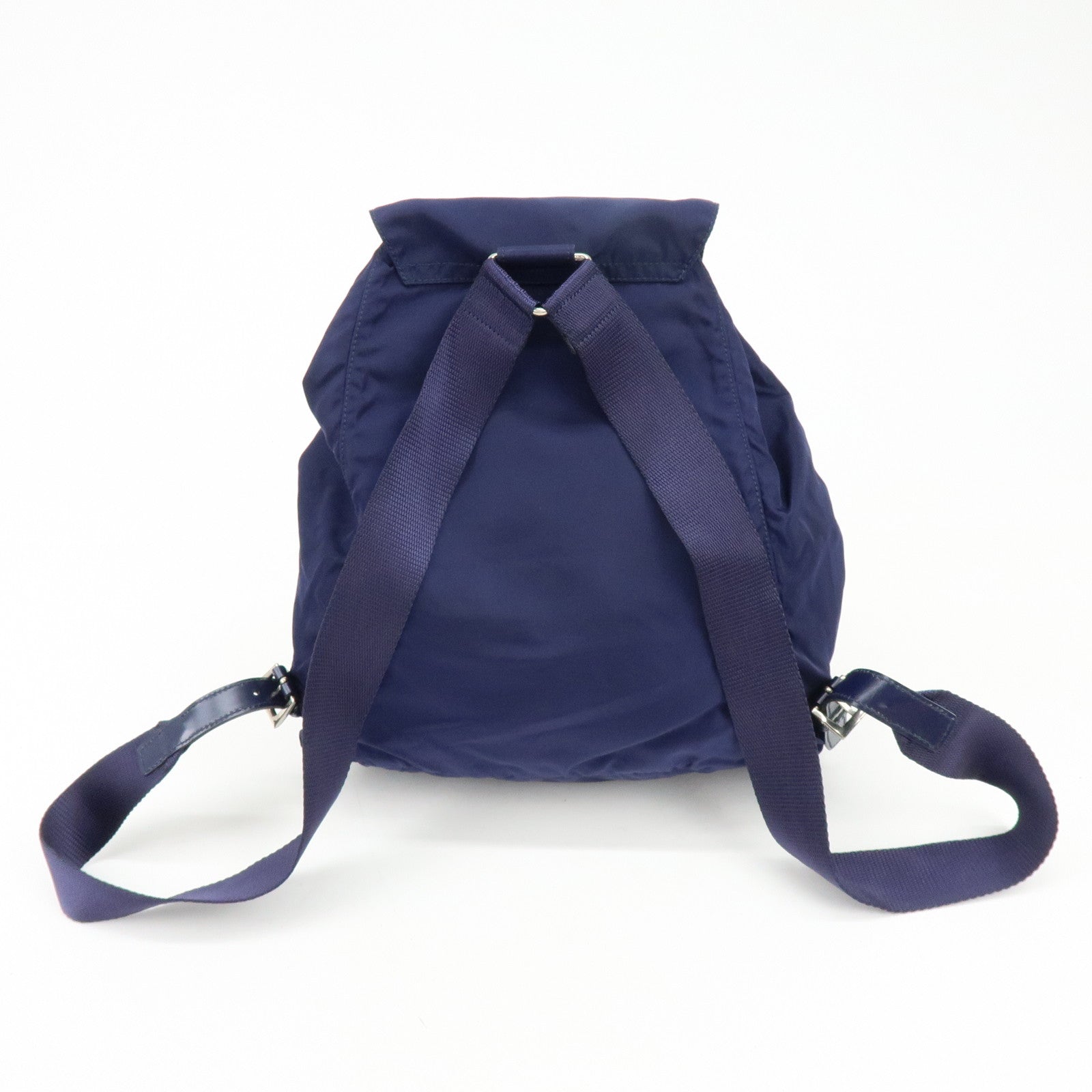 PRADA Triangle Logo Nylon Leather Backpack Rucksack Navy B4650F