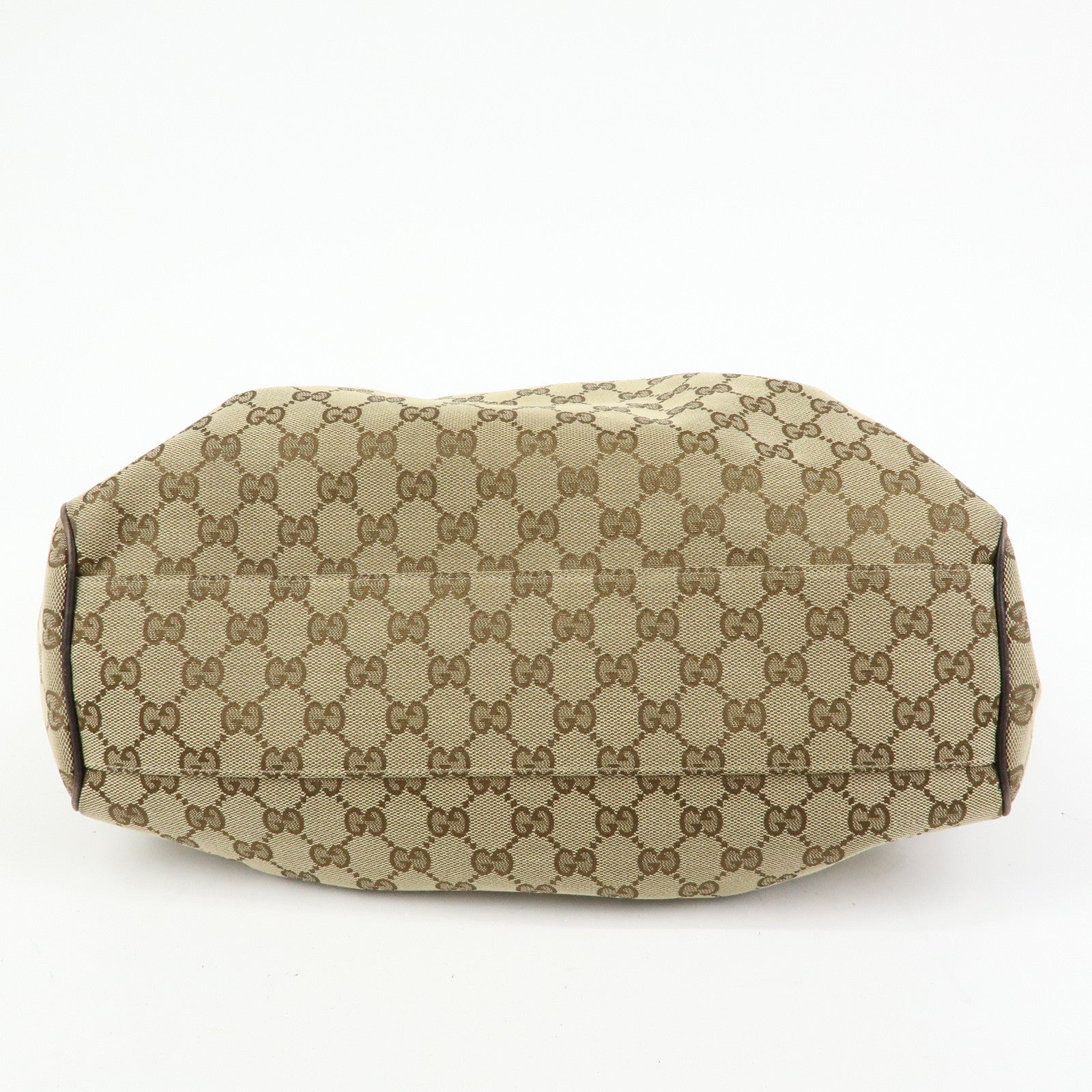 GUCCI GG Canvas Leather Tote Bag Hand Bag Dark Brown Beige 211944