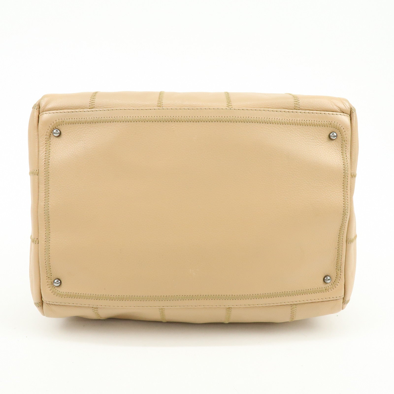 CHANEL Chocolate Bar COCO Mark Caviarskin Hand Bag Beige