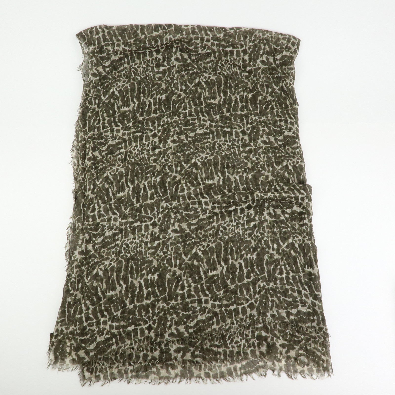 Louis Vuitton Leopard Print Cashmere Silk Scarf Shawl Khaki 400505