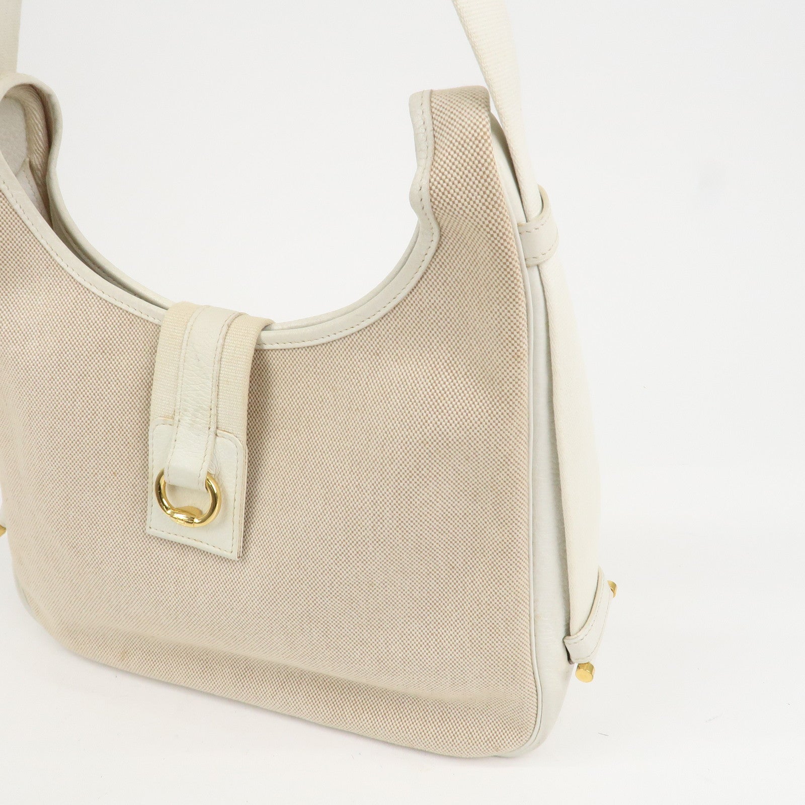 HERMES Saco Canvas Leather Shoulder Bag B Stamped Natural Gold HDW