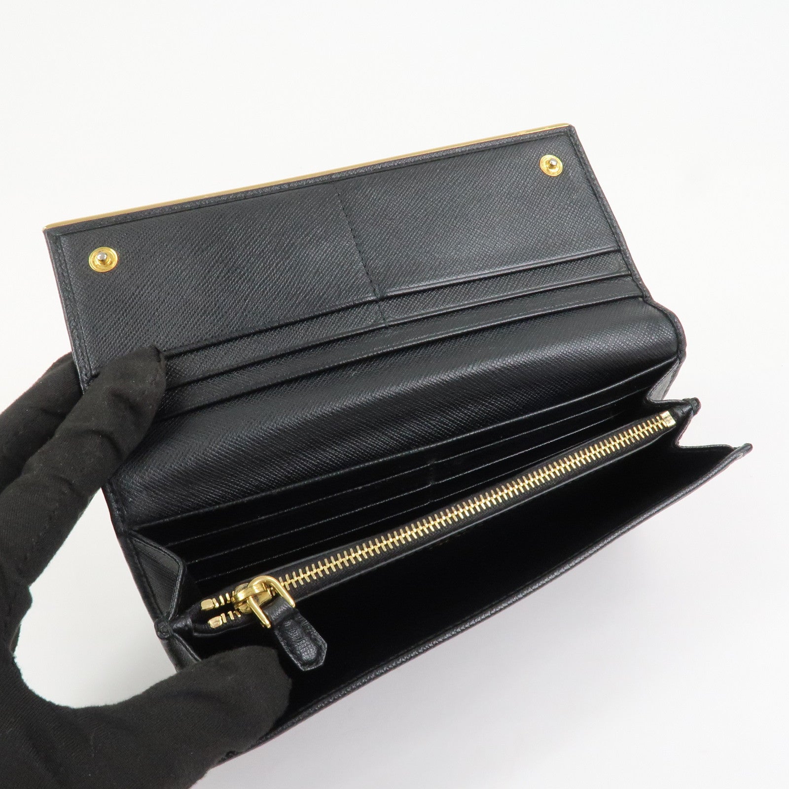 PRADA Saffiano Leather Flap Bi-Fold Long Wallet Black 1MH132