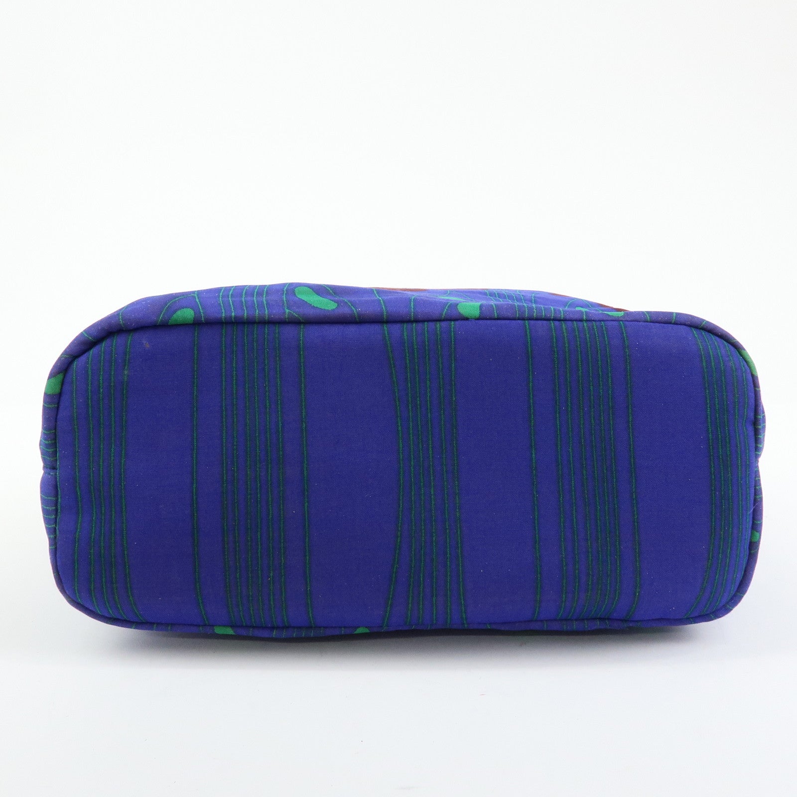 PRADA Triangle Logo Linen Leather 2Way Bag Flower Motif Blue BR4696