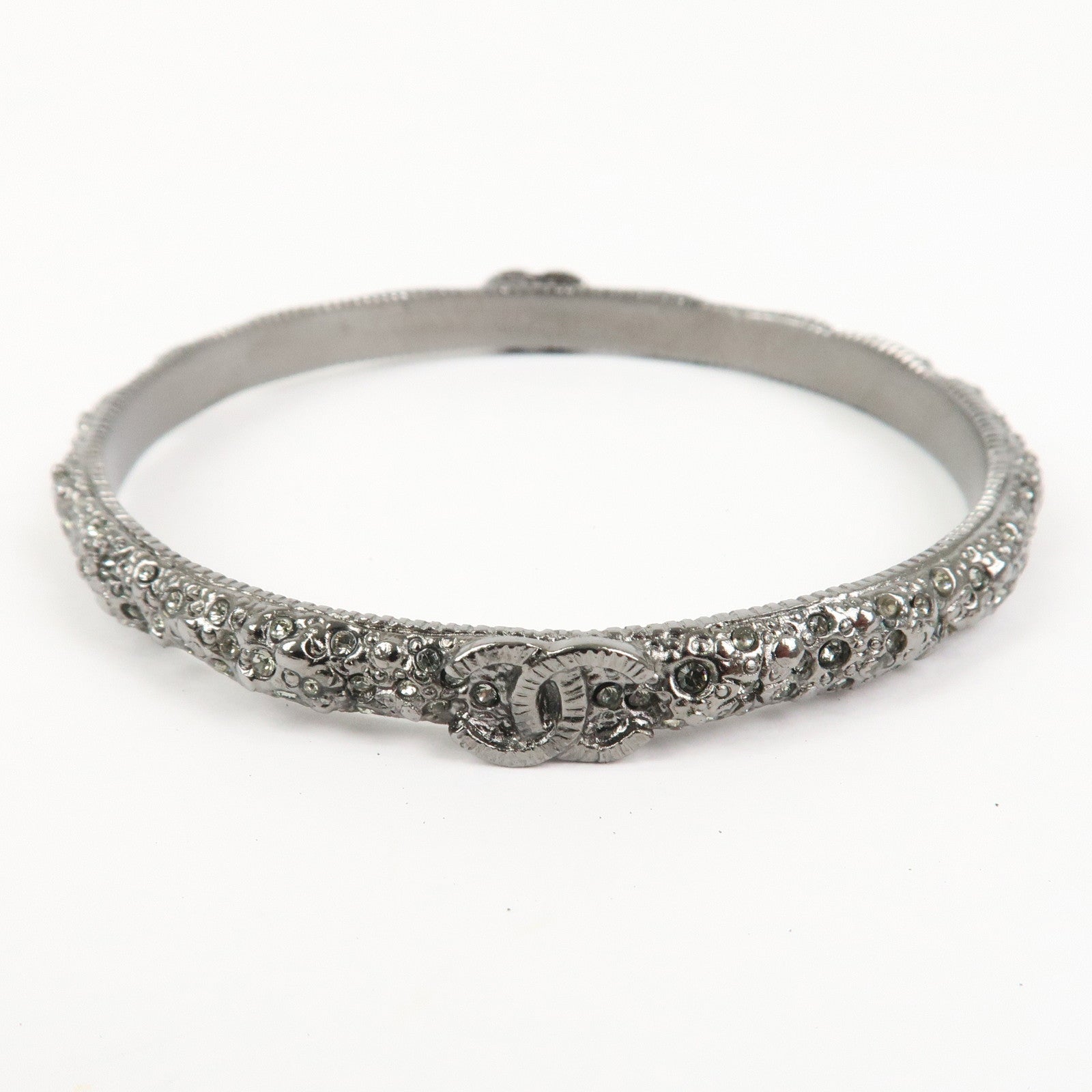 CHANEL COCO Mark Bangle Bracelet Metal Silver Grey
