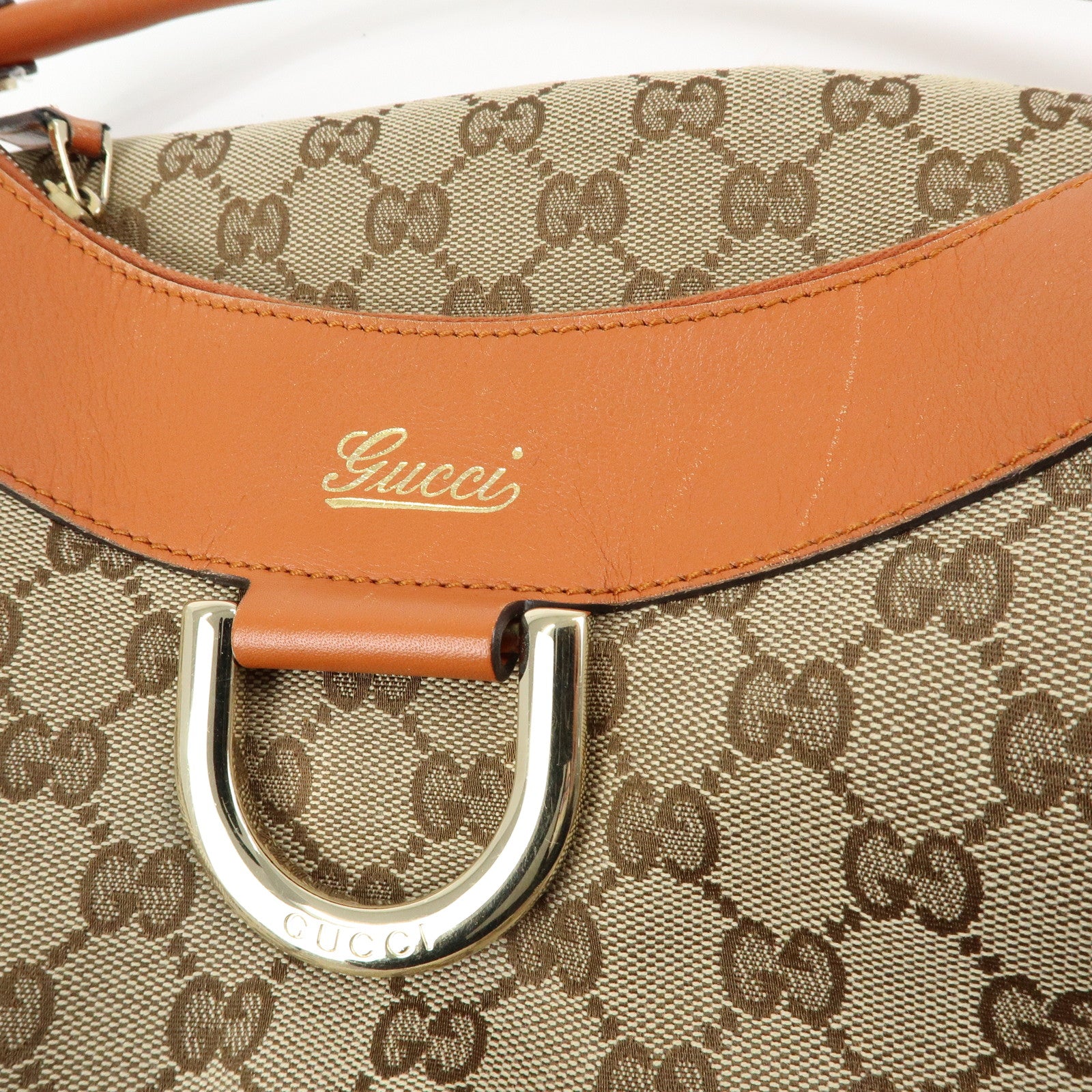 GUCCI Abbey GG Canvas Leather Shoulder Bag Beige Orange 189833