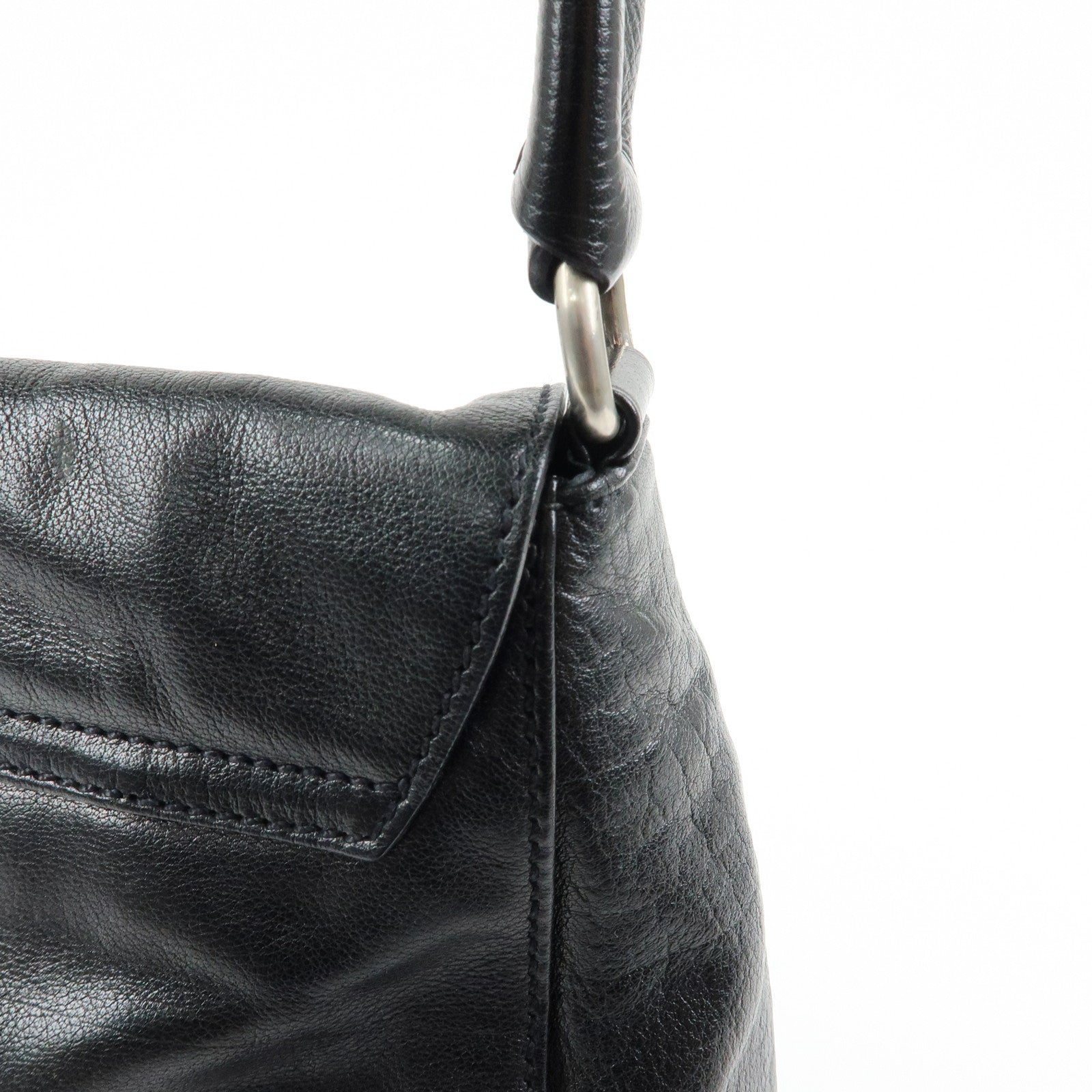 PRADA Triangle Logo Leather Hand Bag Shoulder Bag Black