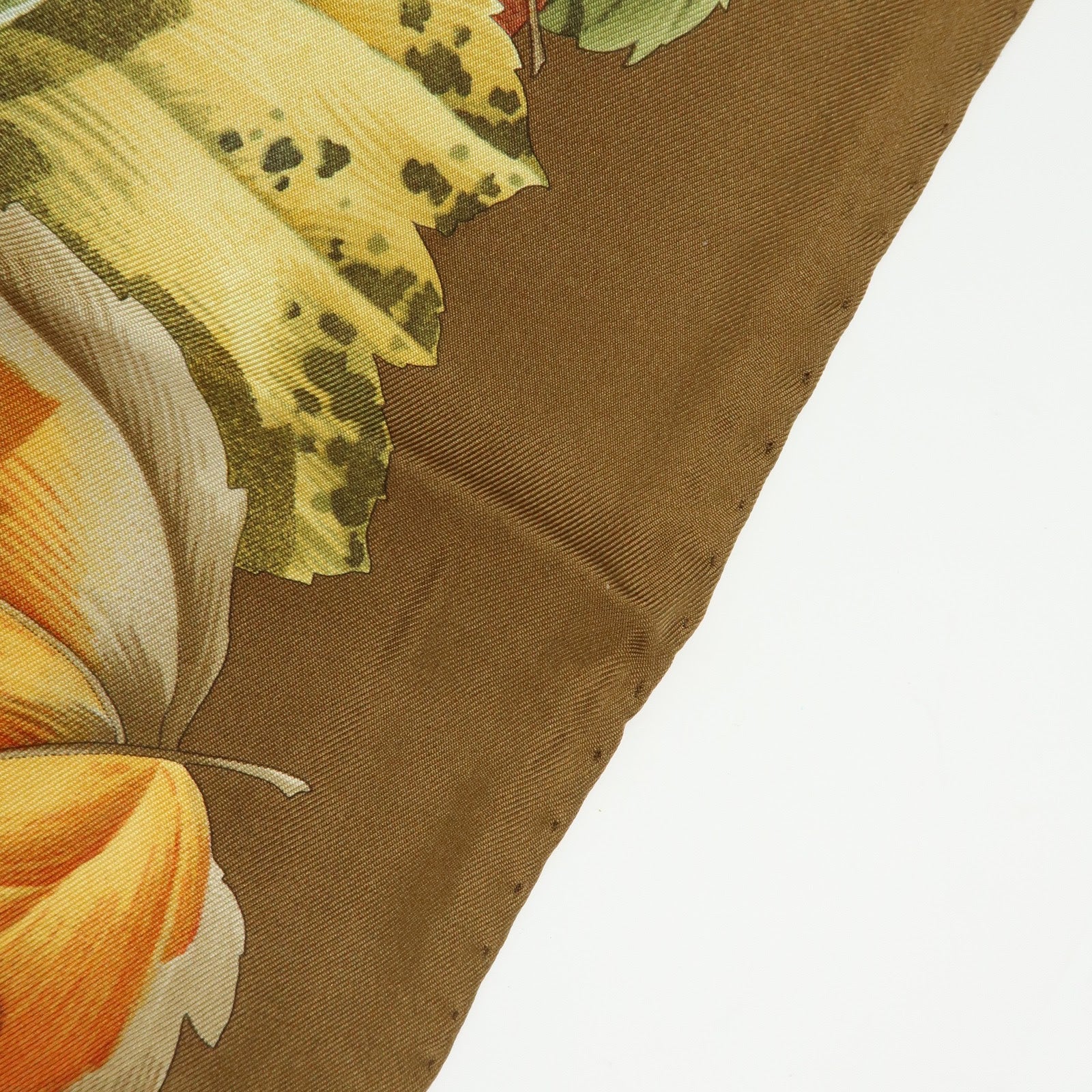 Ferragamo Silk 100% Scarf Autumn Bird And Leaf 85x85 Brown Orange