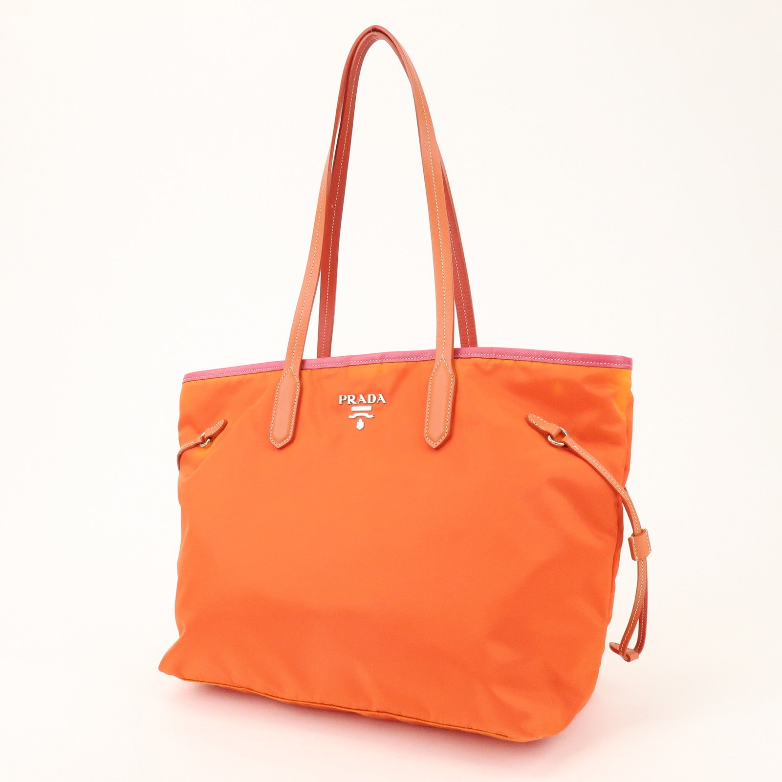 PRADA Nylon Saffiano Leather Tote Bag Orange Pink BR3924