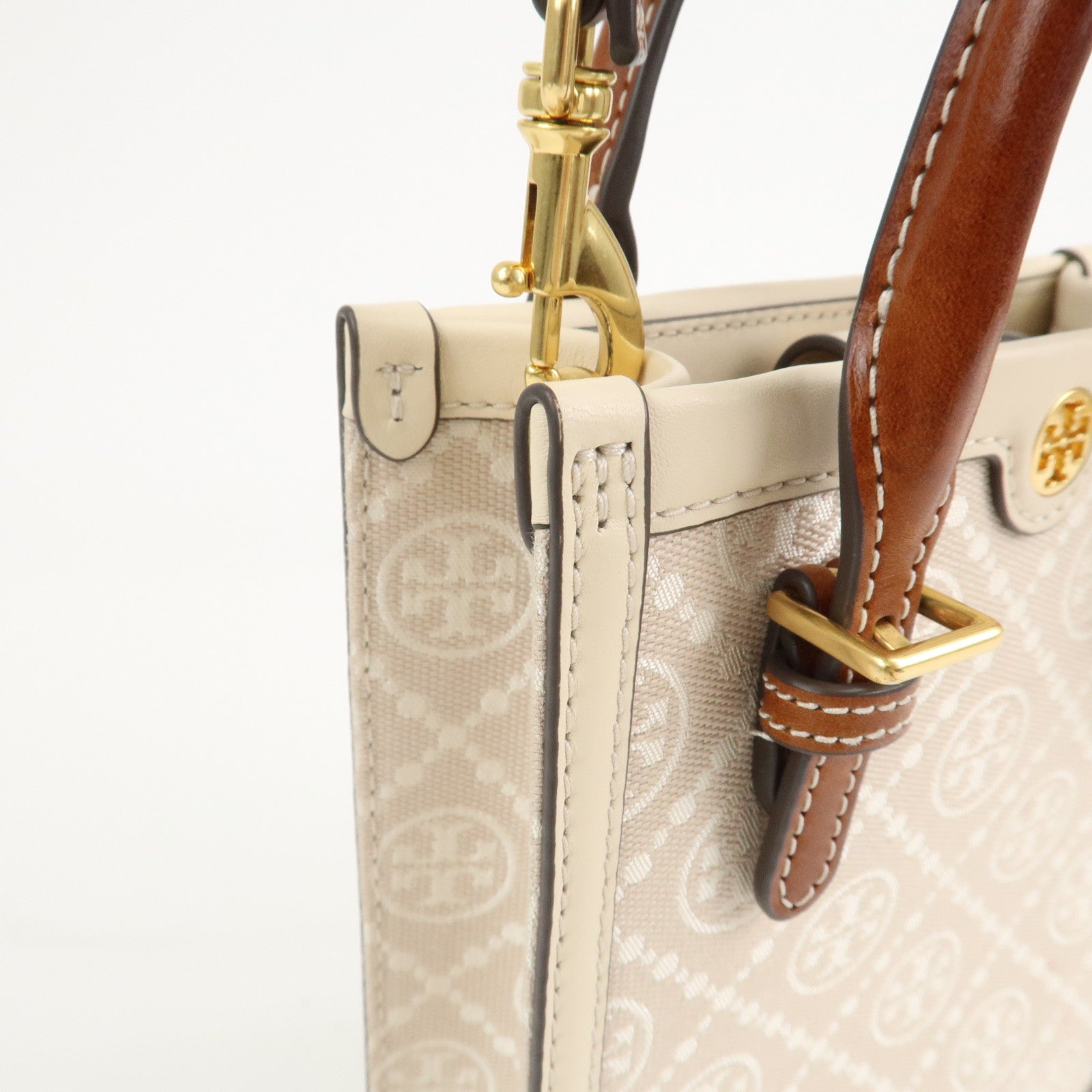 TORY BURCH Leather 2Way Shoulder Bag Hand Bag Beige 87146