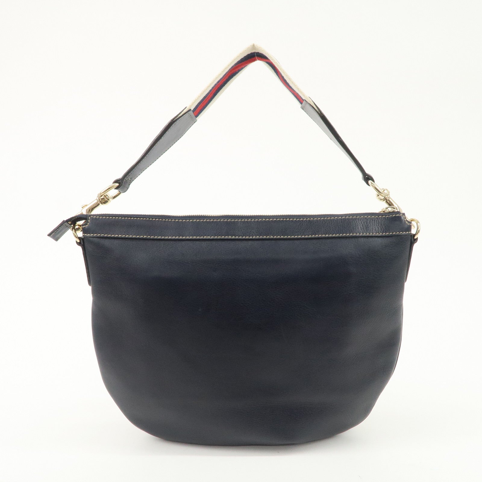 GUCCI Sherry Leather One Shoulder Bag Hand Bag Dark Navy Gold Hardware Used