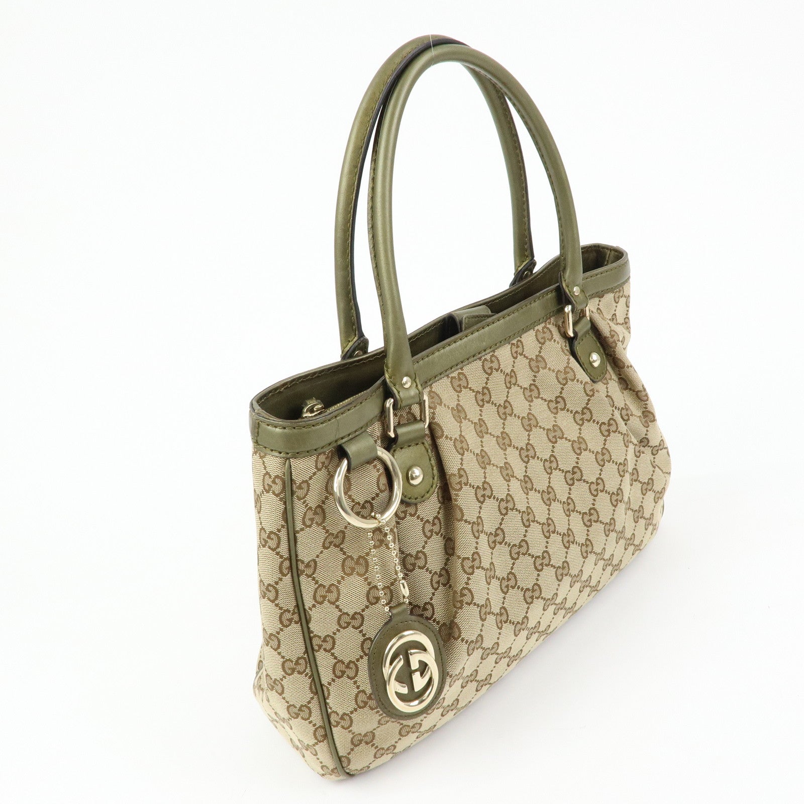 GUCCI Sukey Interlocking G GG Canvas Leather Tote Bag Beige 296835