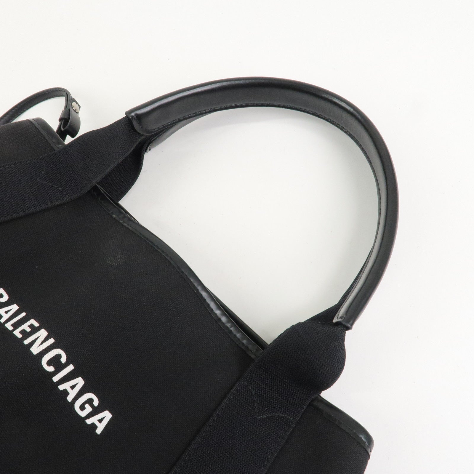 BALENCIAGA Navy Cabas Canvas Leather Small Tote Bag Hand Bag 339933