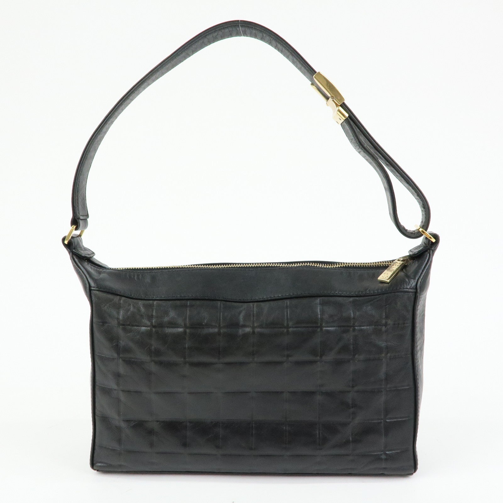 CHANEL Chocolate Bar COCO Mark Lamb Skin Hand Shoulder Bag Black