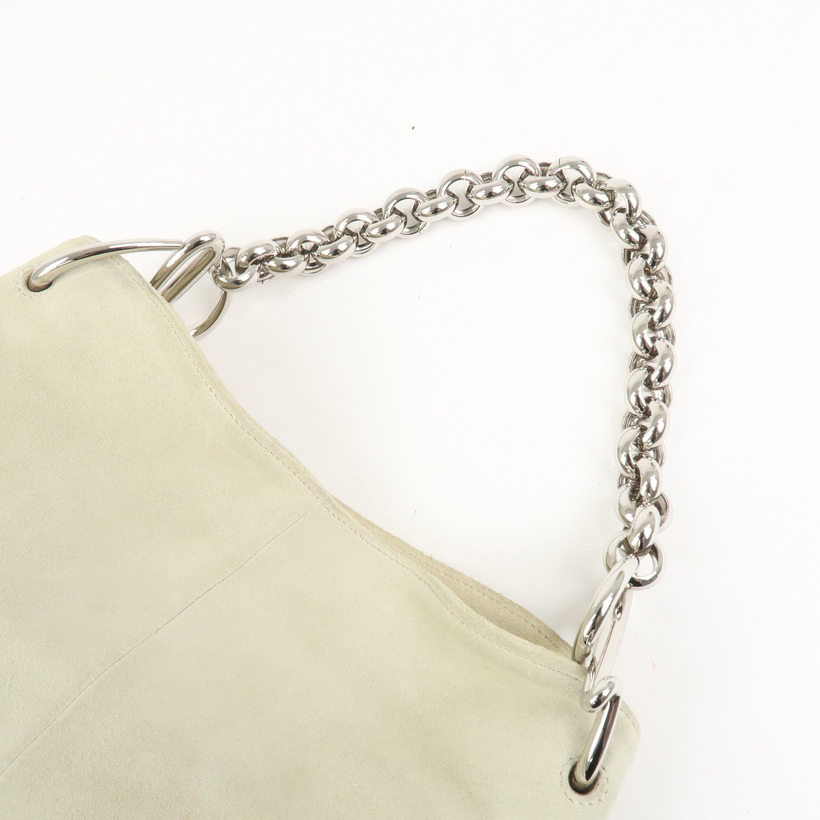 LOEWE Suede Chain Hand Bag Shoulder Bag Ivory Silver