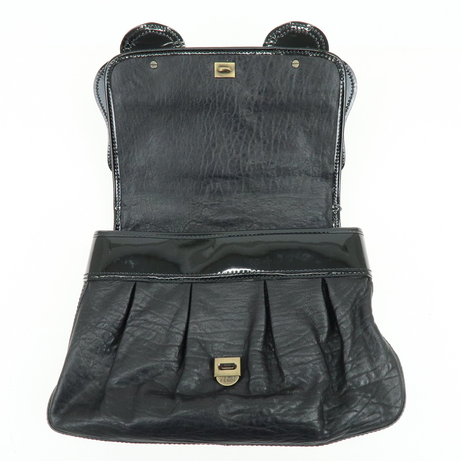 FENDI Patent Leather Chain Shoulder Bag Hand Bag Black 8BN165