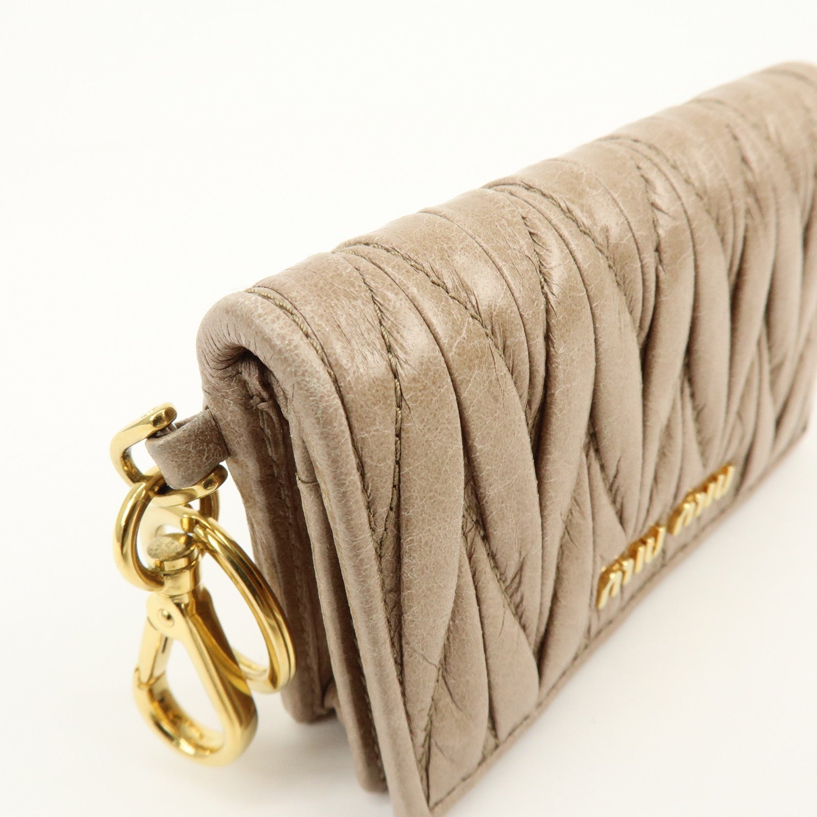 MIU MIU Matelasse Leather Card Case Card Holder Pink Beige 5MC407