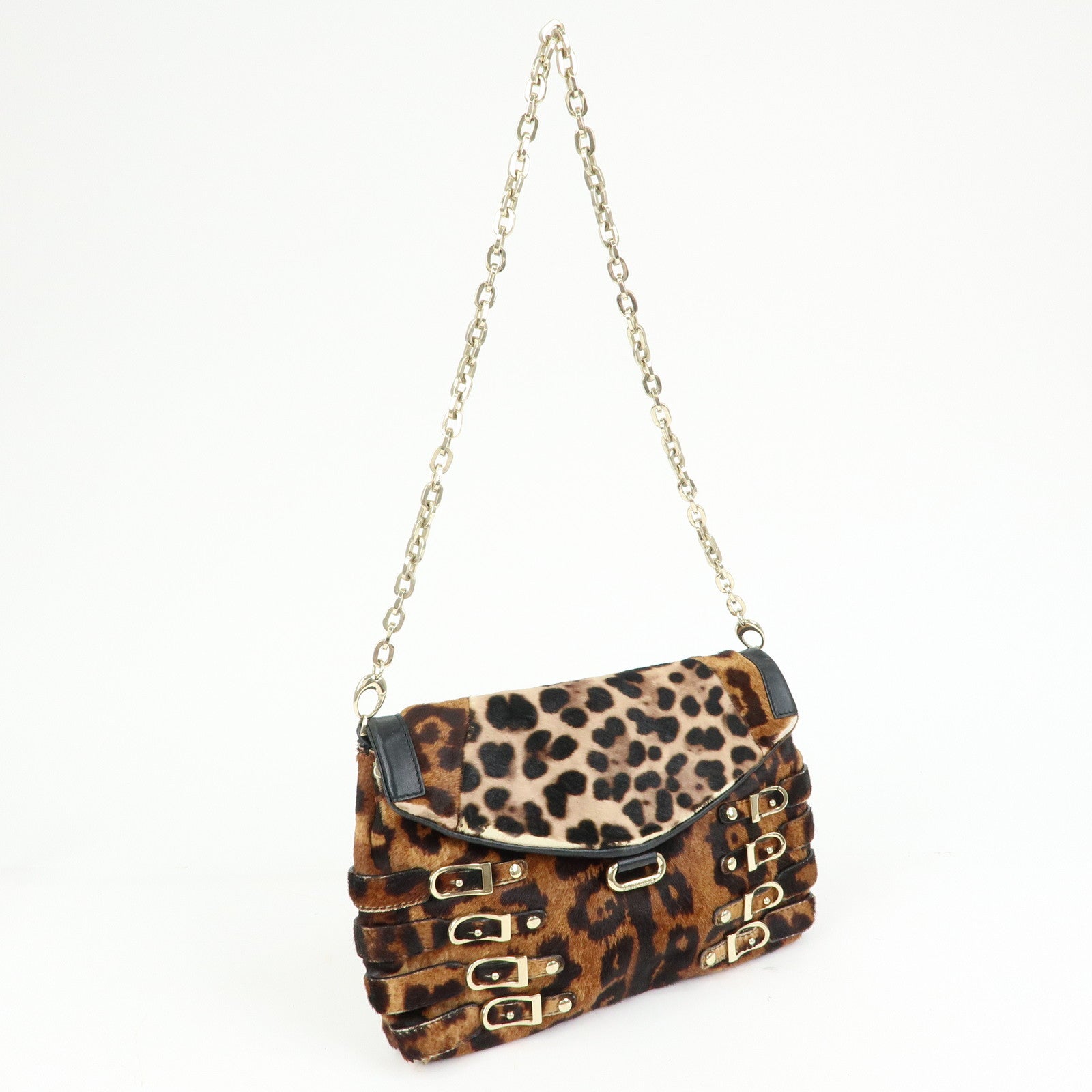 JIMMY CHOO Unborn Calf Leather Chain Shoulder Bag Clutch Bag Brown