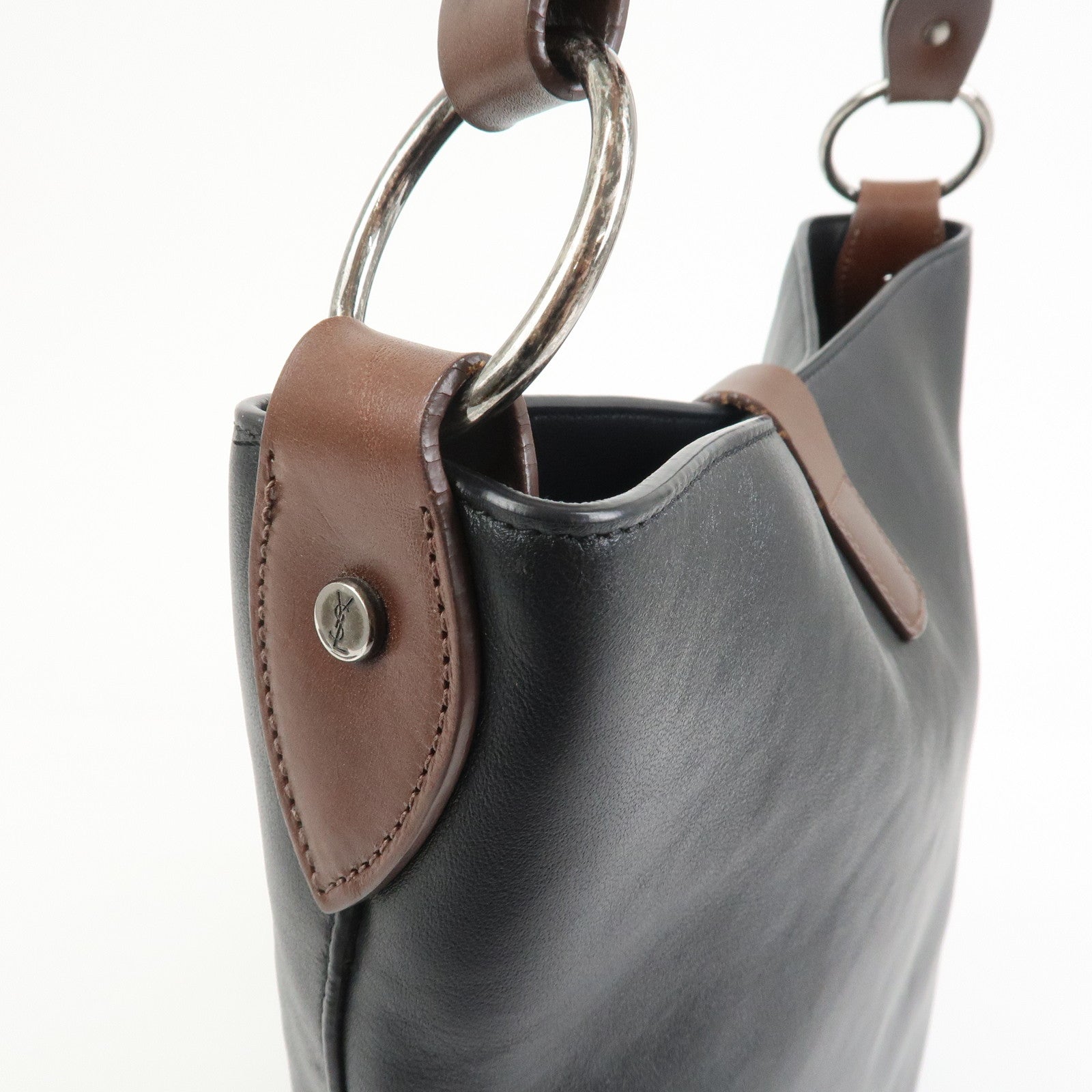 SAINT LAURENT PARIS Leather Shoulder Bag Black Brown