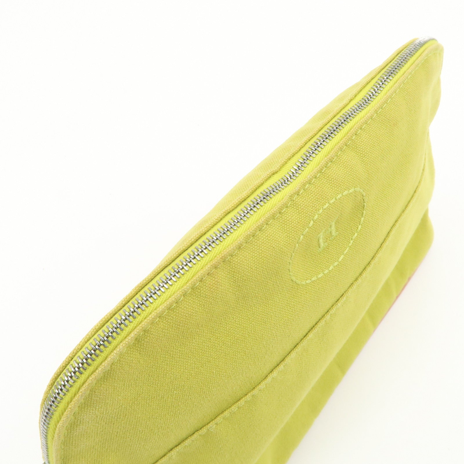 HERMES Bolide Pouch MM Canvas Leather Cosmetic Pouch Light Green