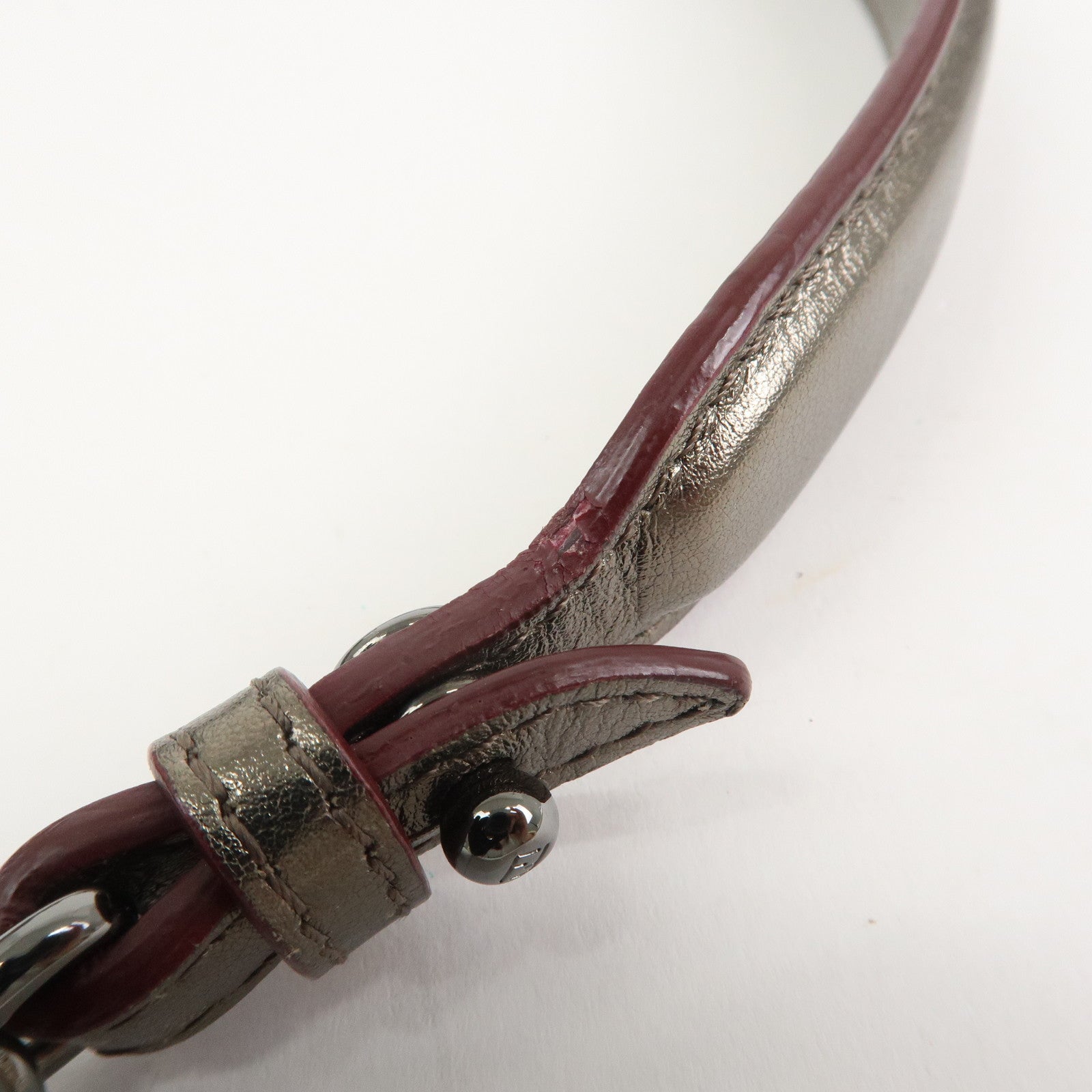 FENDI Mini Kan I Leather Chain Shoulder Bag Metallic Gray 8M0381