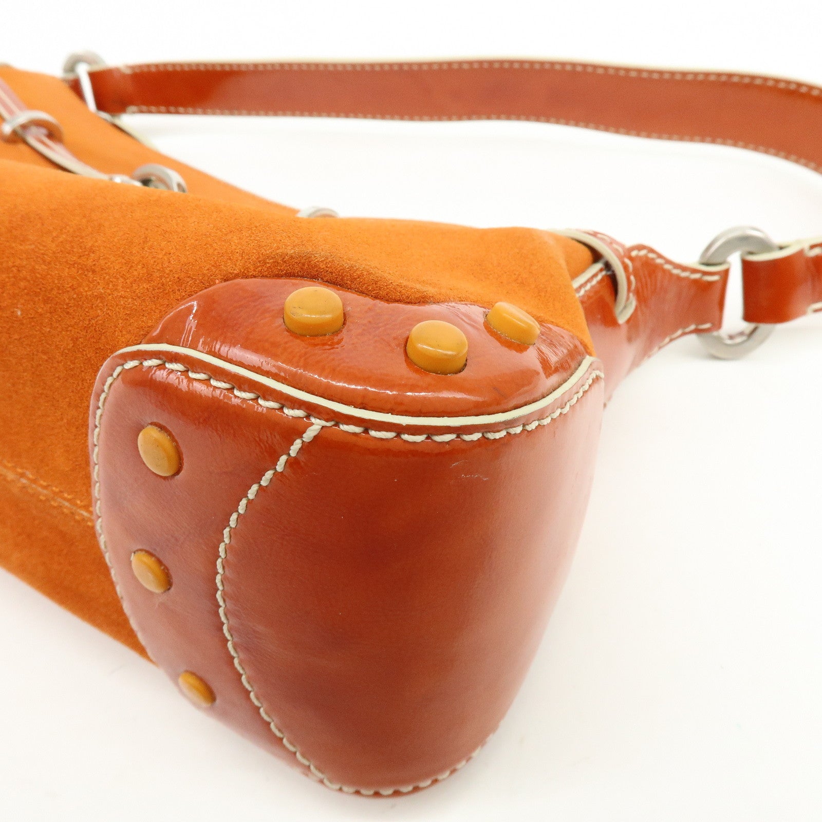 TOD'S Suede Patent Leather Shoulder Bag Hand Bag Orange