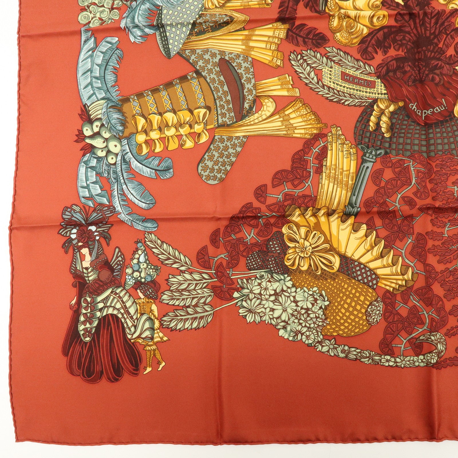 HERMES  Carre 90 Silk 100% Scarf chapeau Scarf Red Brown