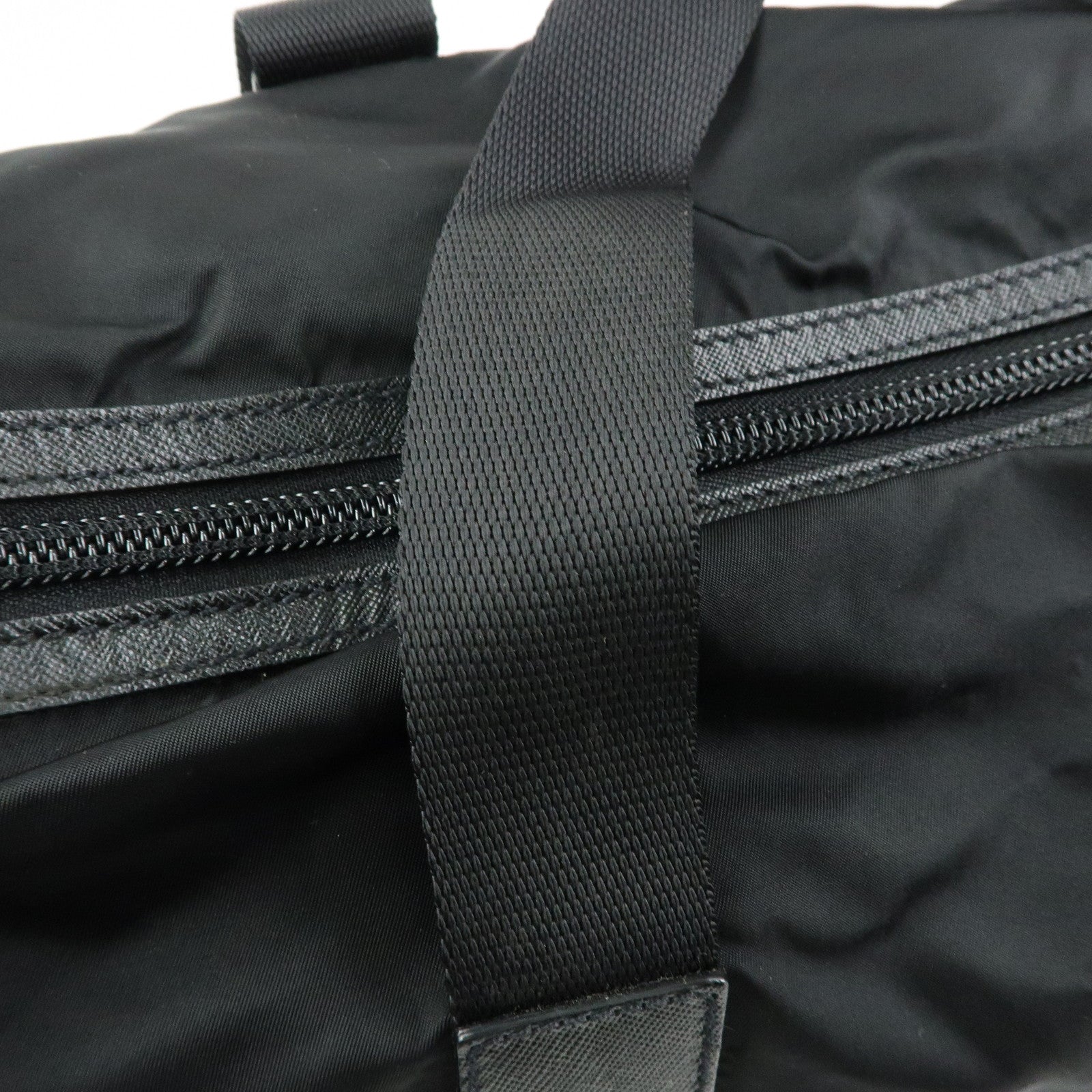 PRADA Triangle Logo Nylon Leather Boston Bag Hand Bag Black