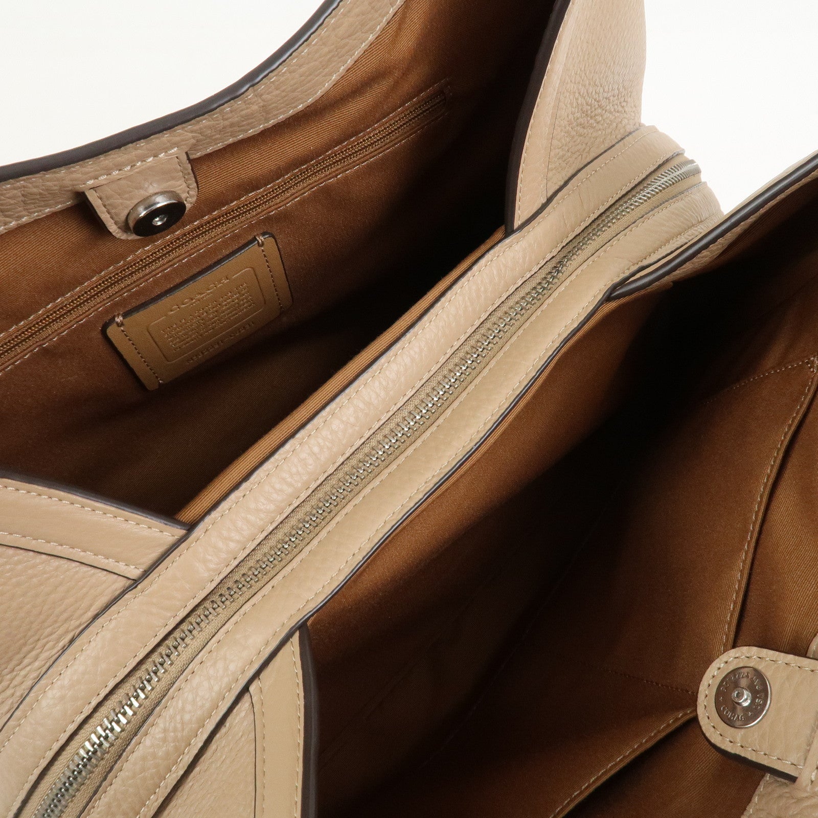 COACH Logo Leather Shoulder Bag Hand Bag Beige