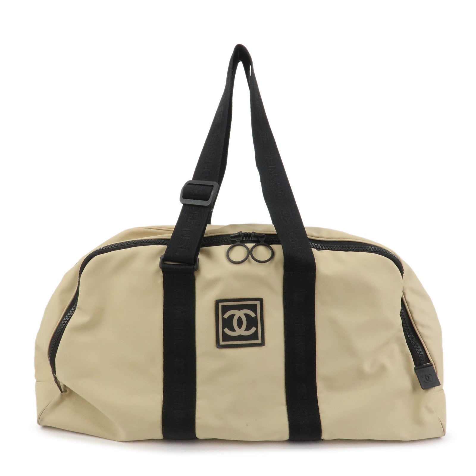 CHANEL Sports Line Nylon Boston Bag Travel Bag Beige Black A19976