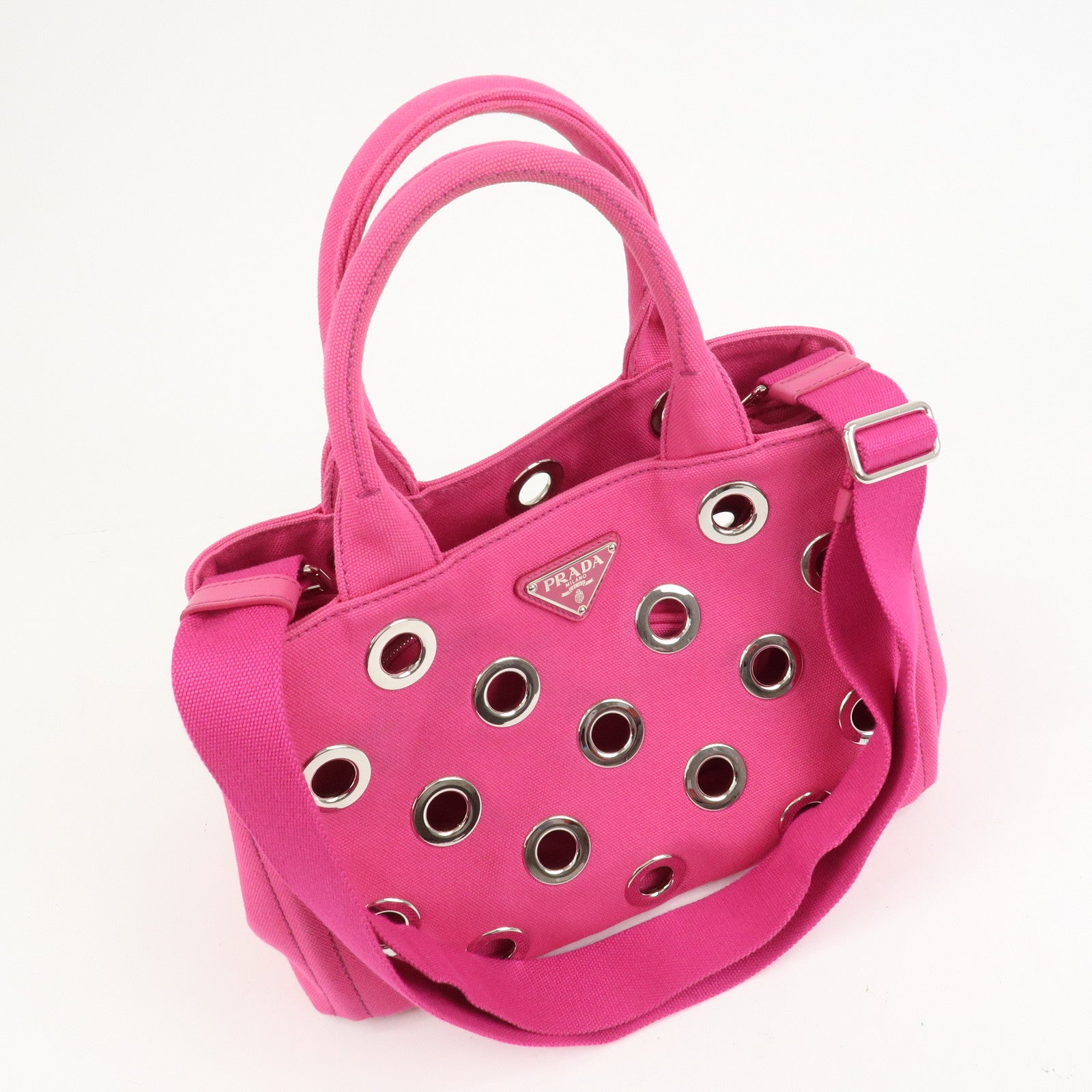 PRADA Grommet Canapa Mini Canvas 2Way Bag Hand Bag Pink 1BG439