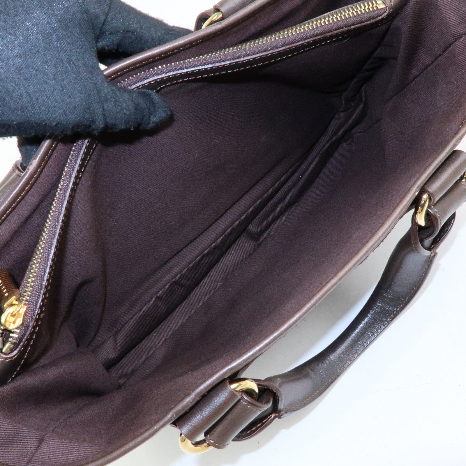 CELINE C Macadam Suede Leather Boogie Bag Hand Bag Brown