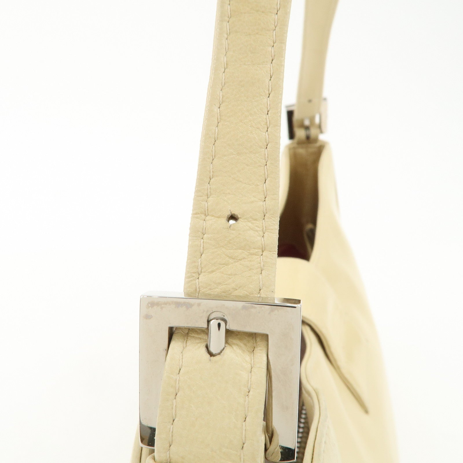 FENDI Logo Leather Shoulder Bag Hand Bag Beige Silver Hardware