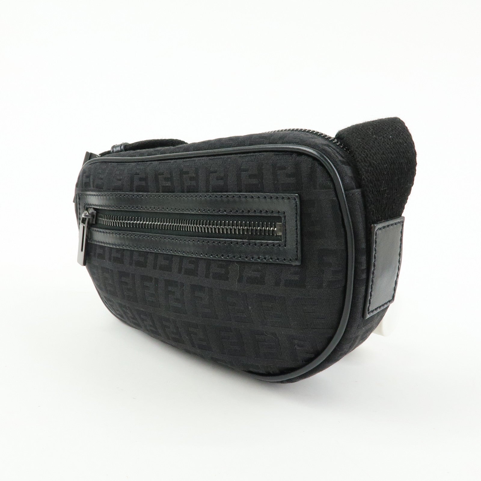 FENDI Zucchino Canvas Leather Shoulder Crossbody Bag Black 8BR324