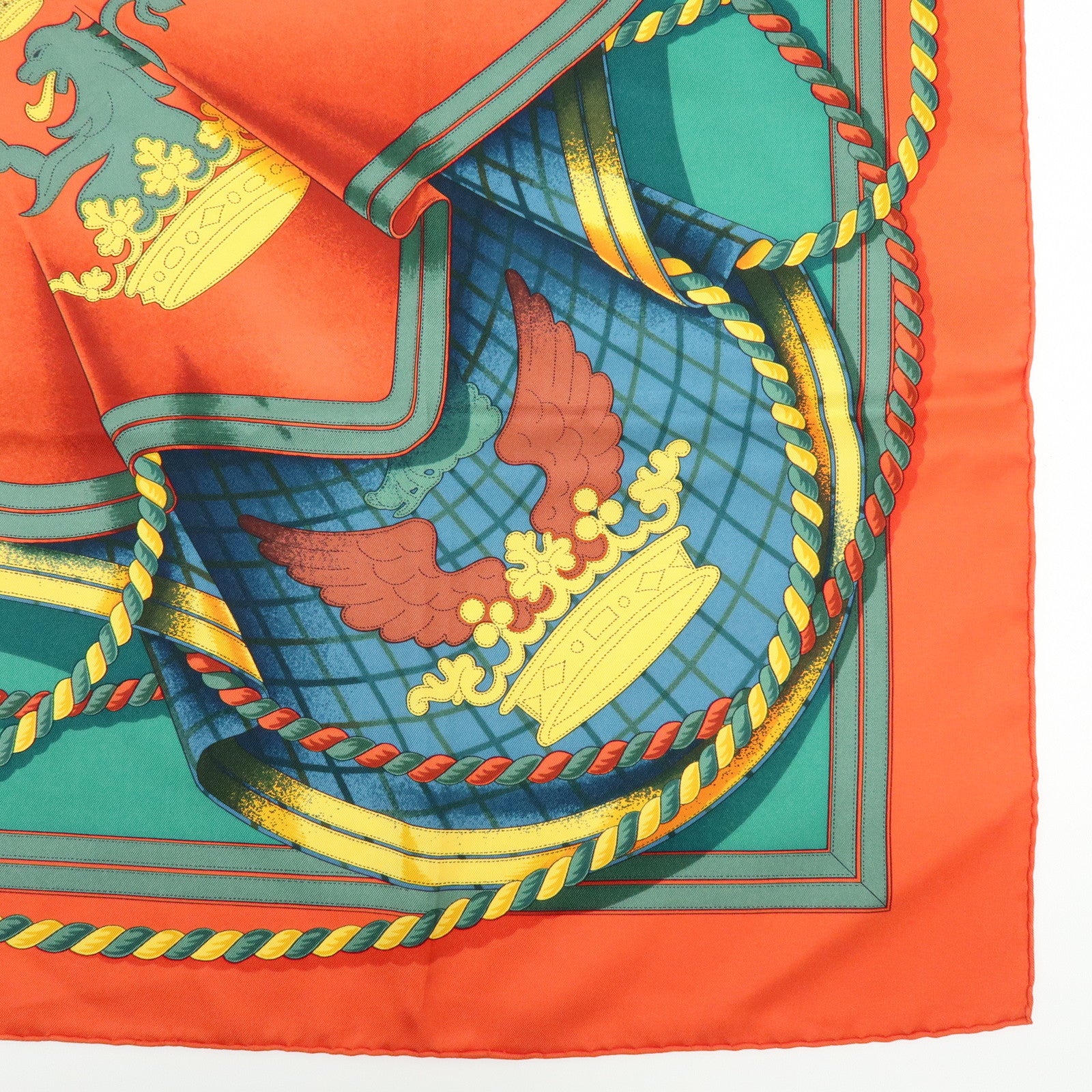 HERMES Carre 90 Silk 100% Scarf GRANDE TENUE Red Green
