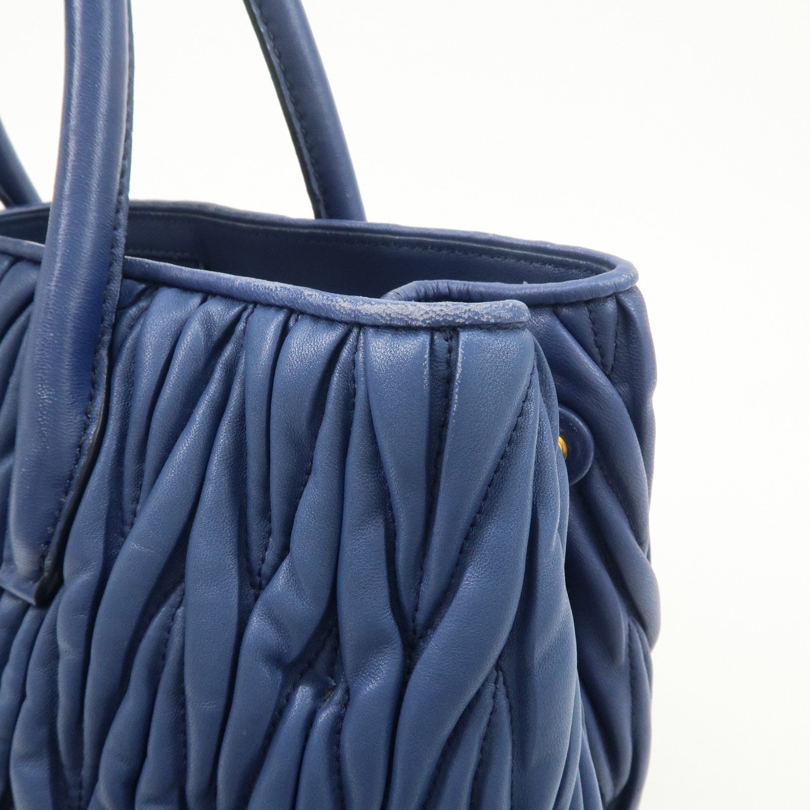 MIU MIU Matelasse Nappa Leather 2Way Bag Hand Bag Blue RN1047