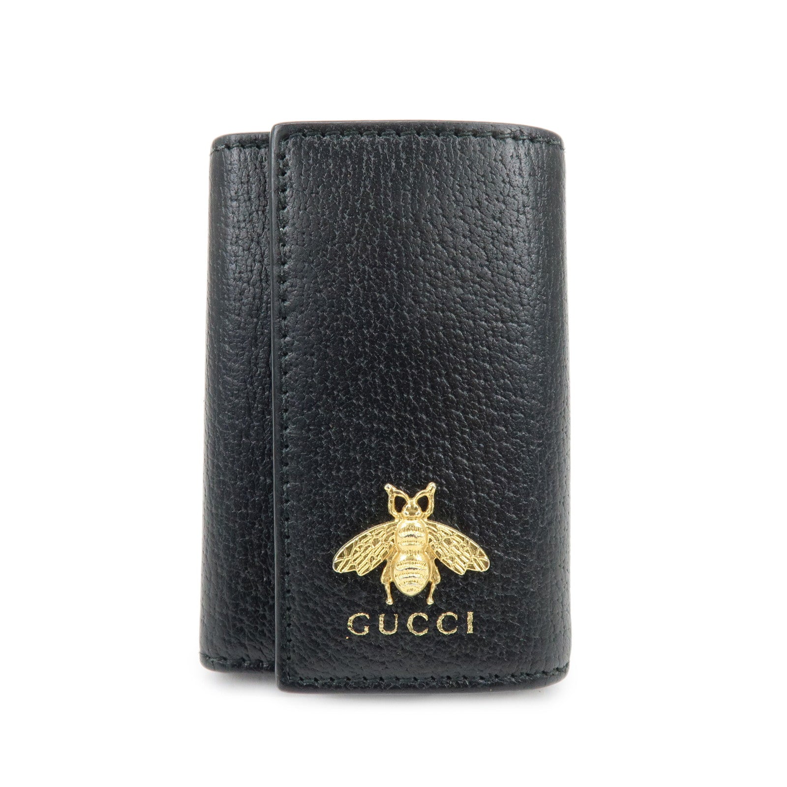 GUCCI Animalier Bee Leather 6 Ring Key Case Key Holder Black 523683
