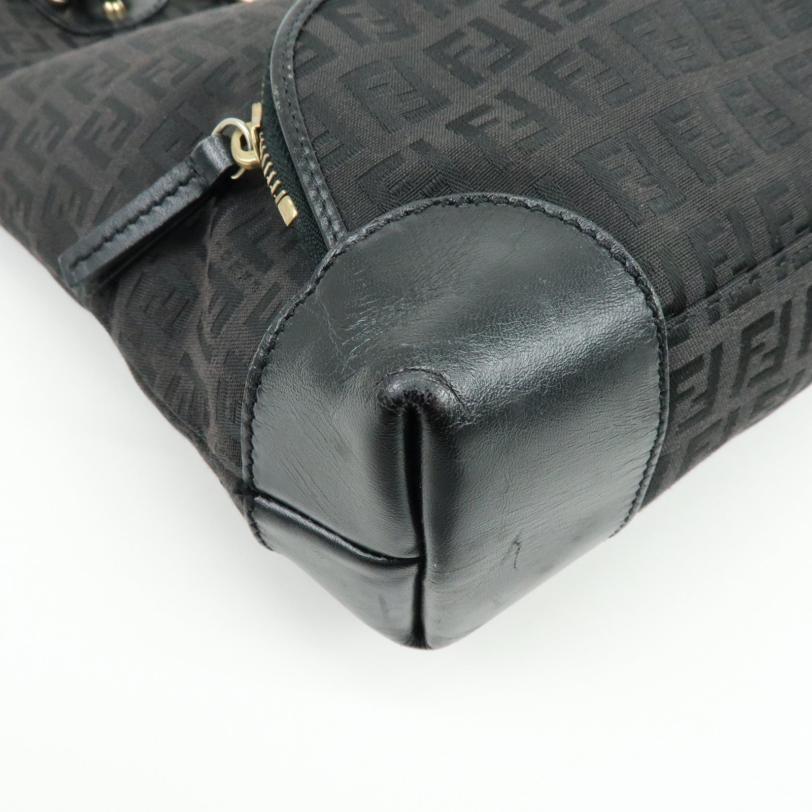 Fendi Zucchino Canvas Leather Hand Bag Tote Bag Black Brown 8BH139