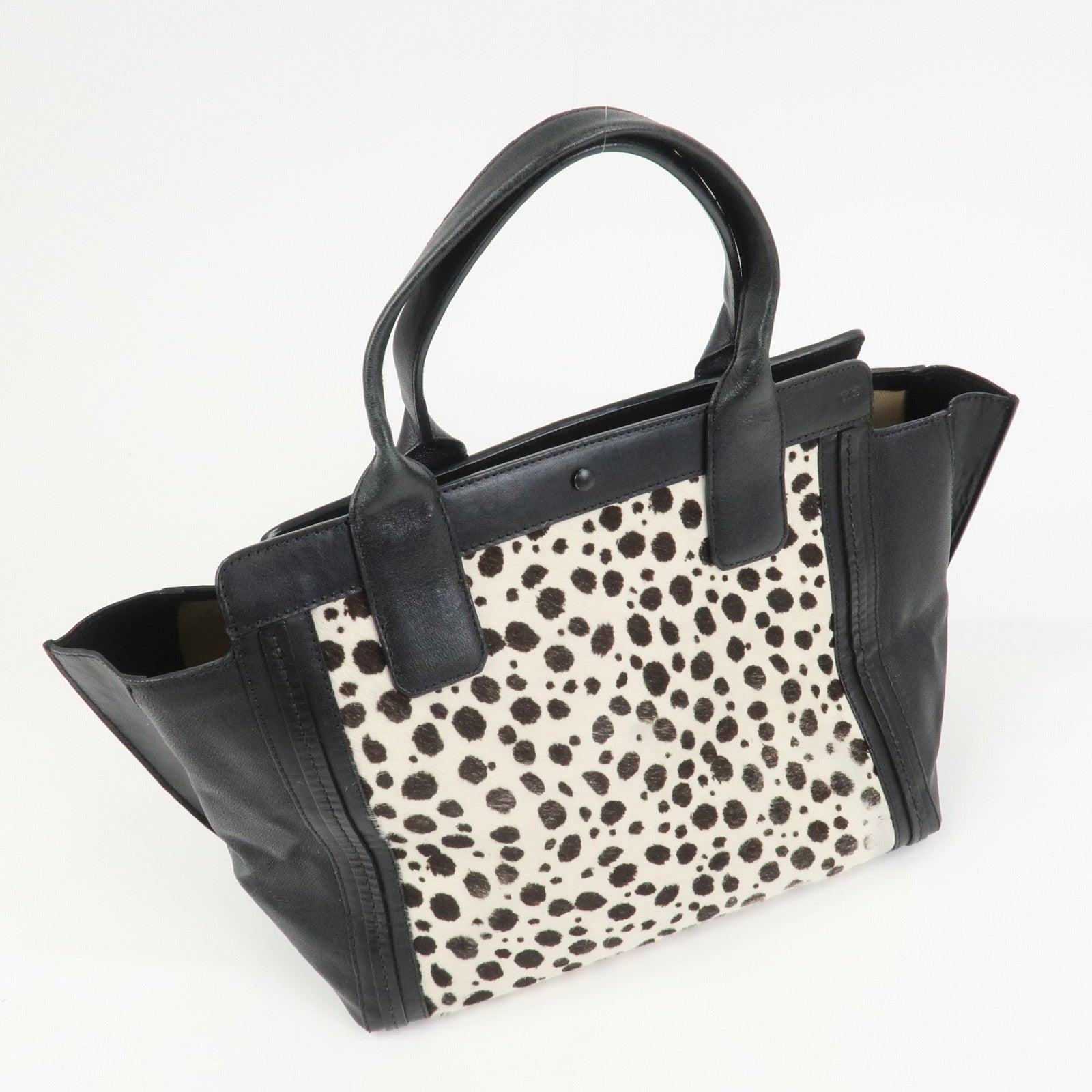 Chloe Alison Unborn Calf Leather Dalmatian Tote Bag Black Ivory