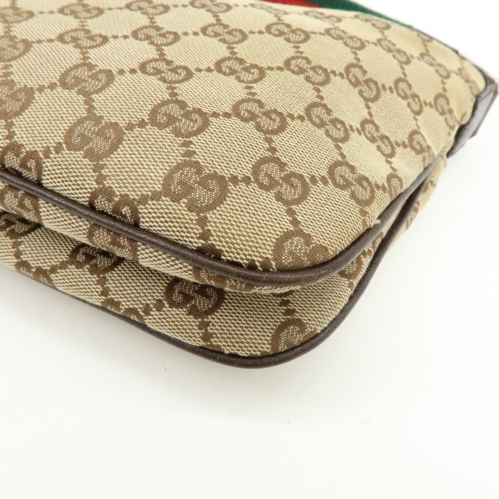GUCCI Sherry Line GG Canvas Leather Hand Bag Beige Brown 145812