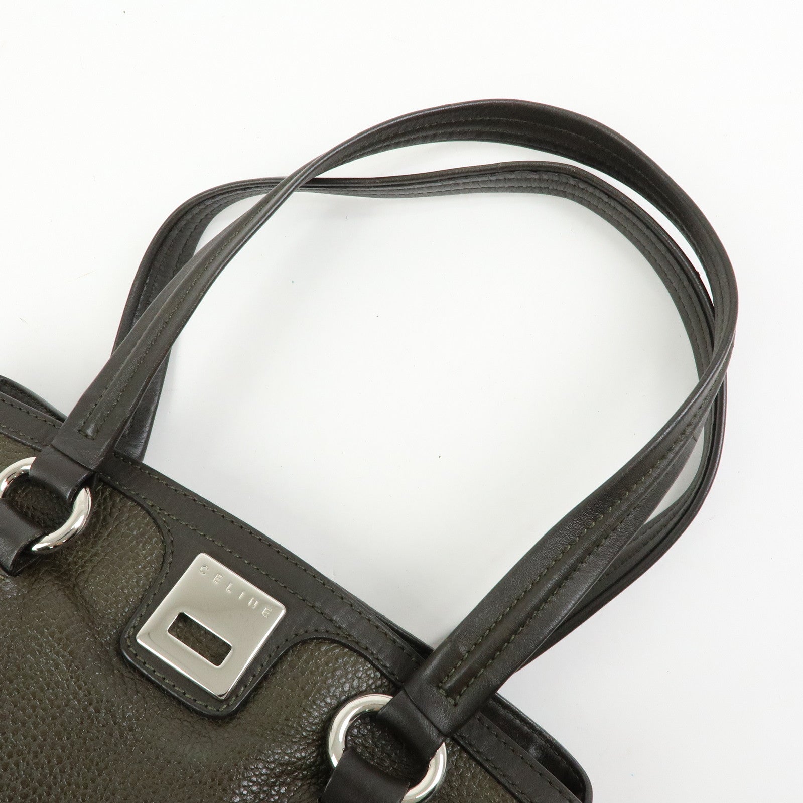 CELINE Logo Leather Tote Bag Shoulder Bag Brown