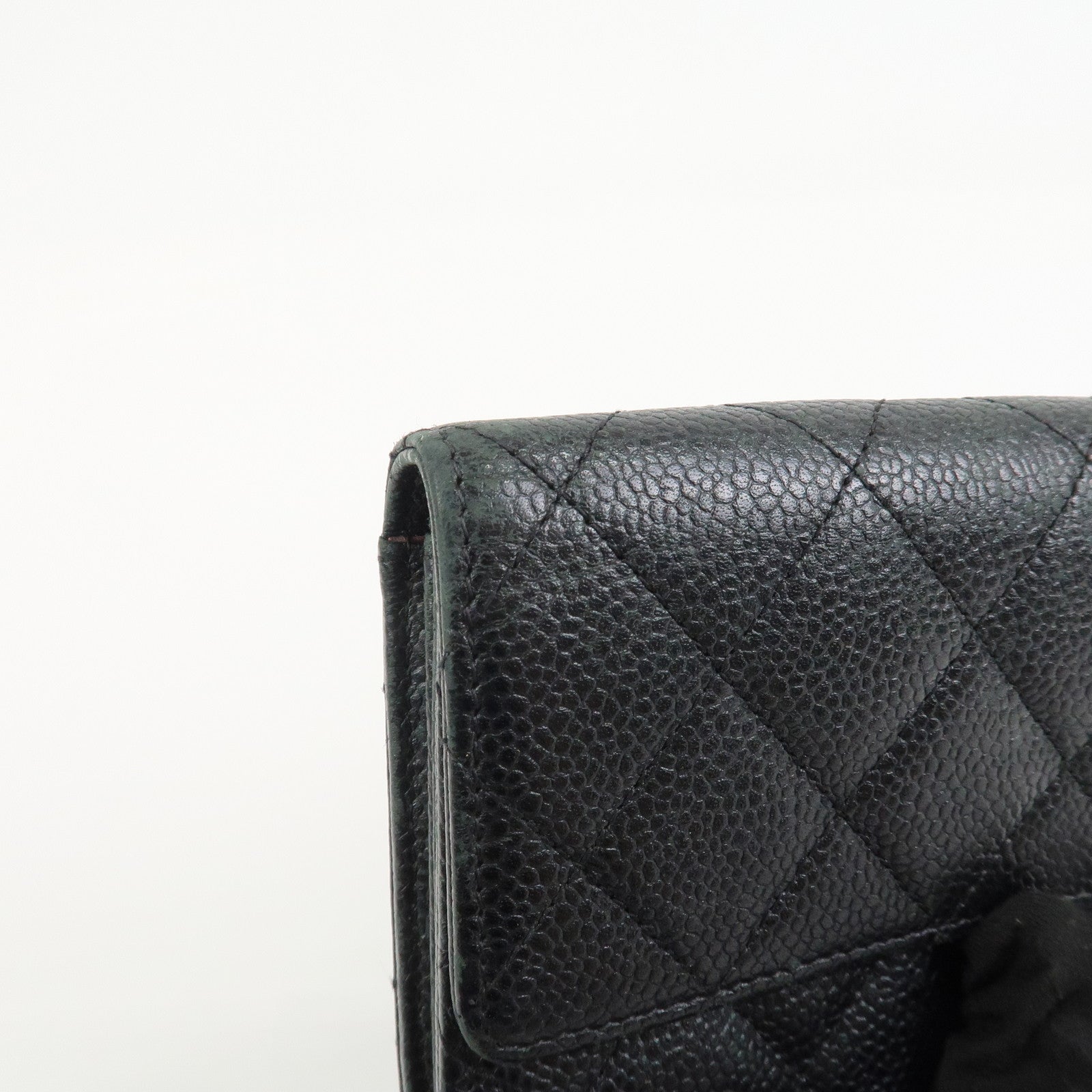CHANEL COCO Mark Matelasse Caviarskin Long Flap Wallet Black A50096