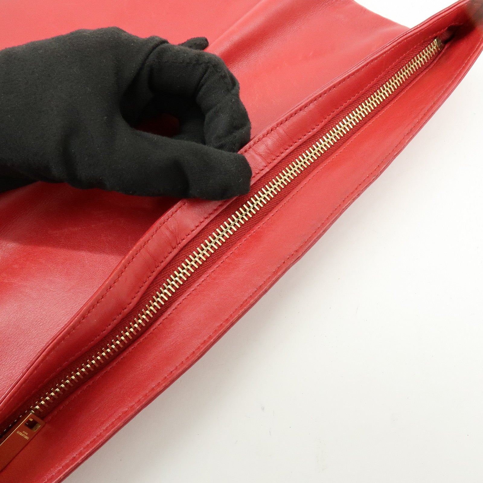 SAINT LAURENT PARIS Leather Clutch Bag Flat Pouch Red 328198