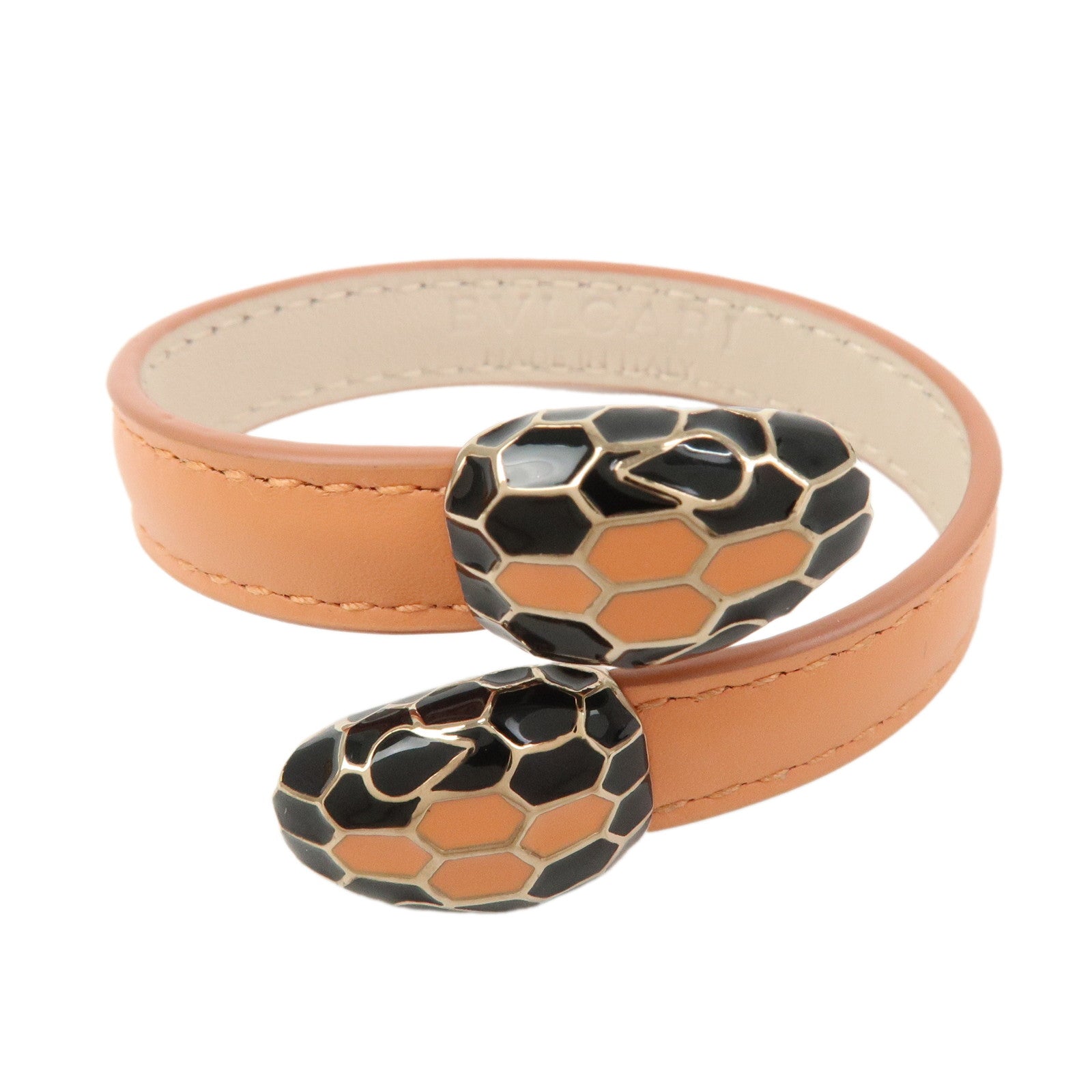 BVLGARI Serpenti Logo Leather Metal Bracelet Bangle Orange