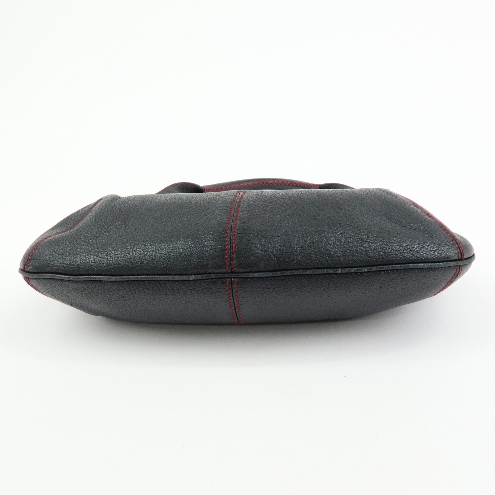 Ferragamo Leather Red Stich Shoulder Bag Hand Bag Black