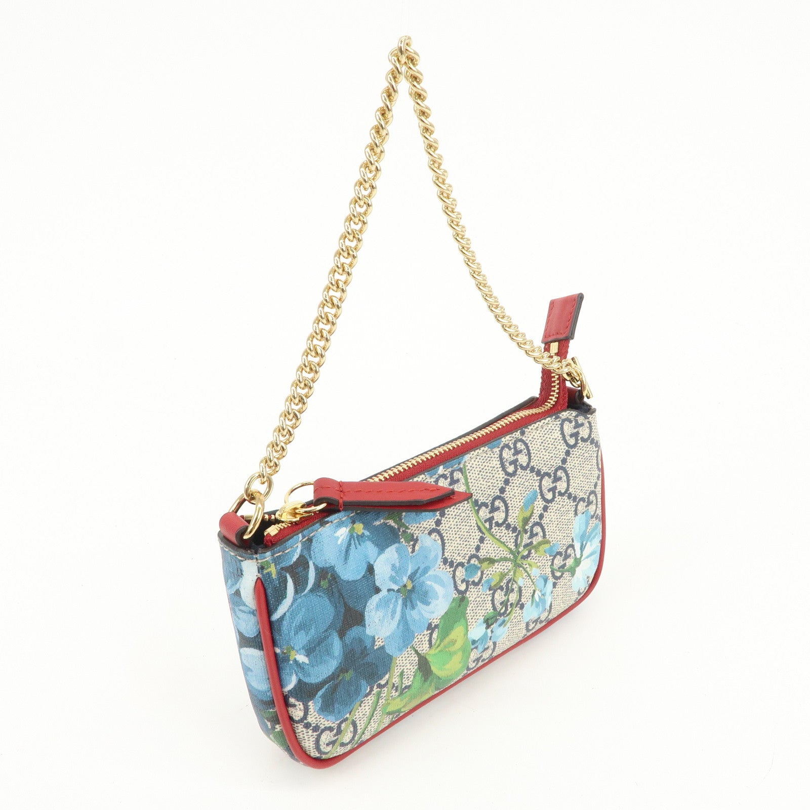 GUCCI GG Supreme GG Blooms Cosmetic Pouch Hand Bag Blue Red 429766