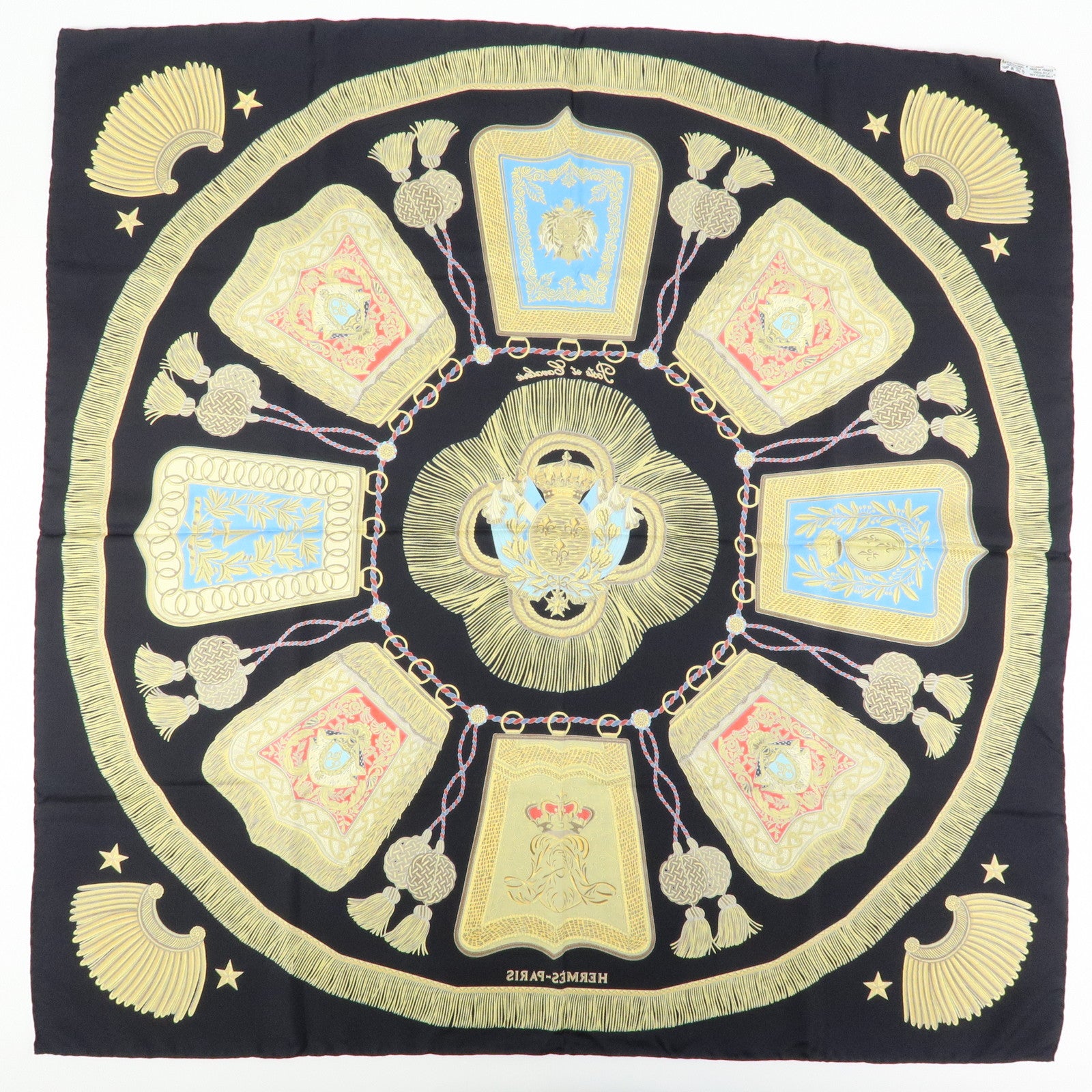 HERMES Carre 90 Silk 100% Scarf Poste et Cavalerie Navy