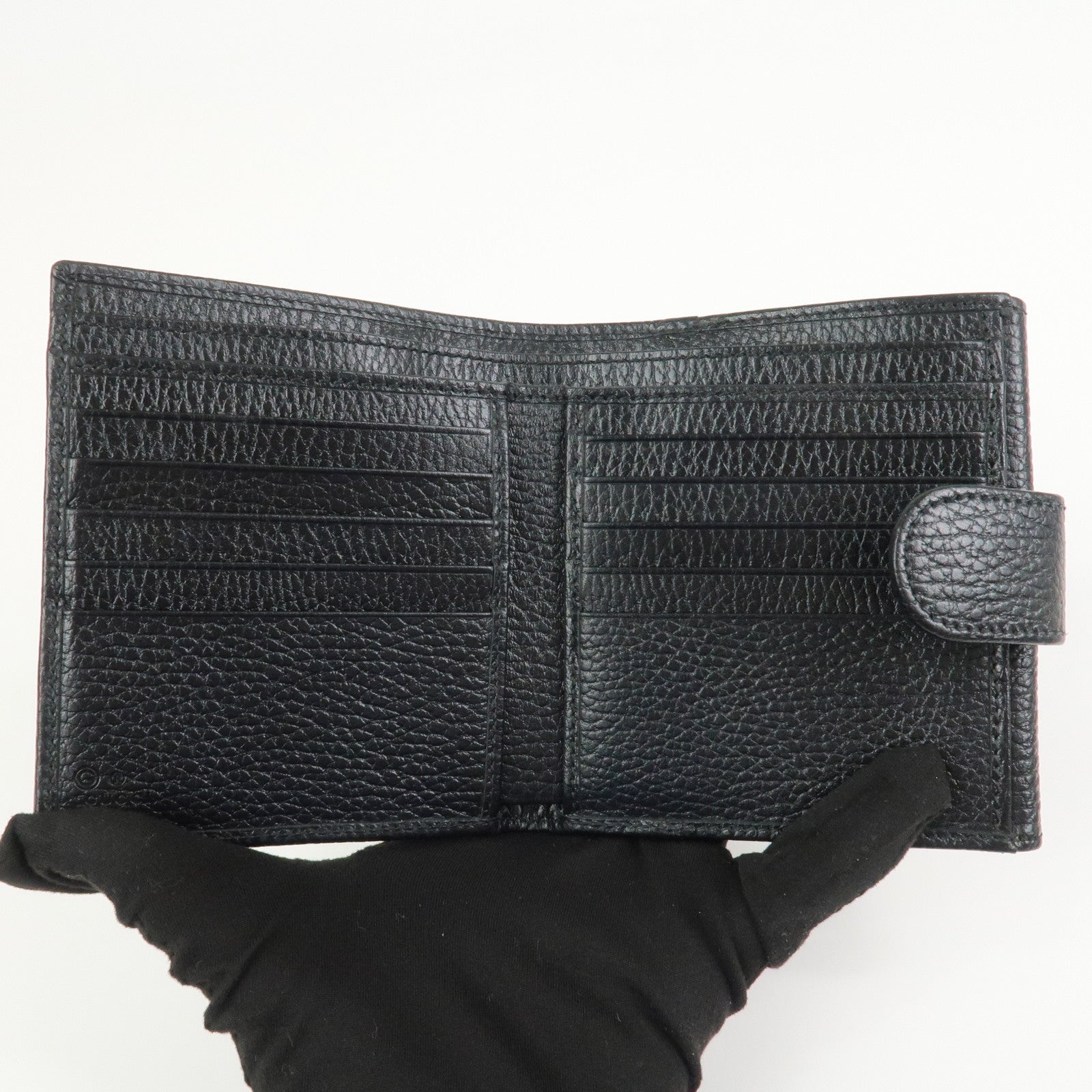 GUCCI Interlocking G Leather Bi-fold Compact Wallet Black 615525