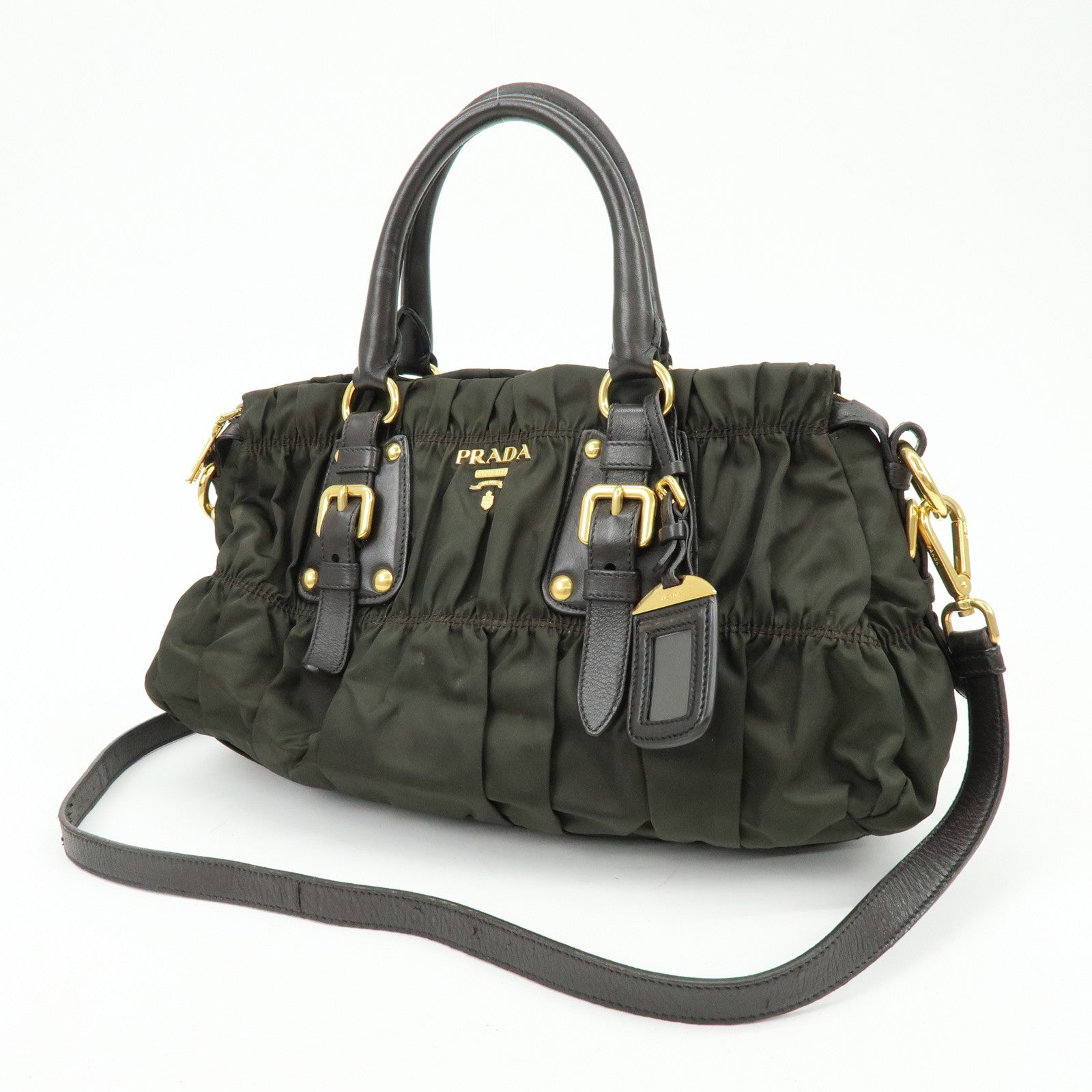PRADA Nylon 2Way Bag Hand Bag Shoulder Bag Khaki Brown BN2346