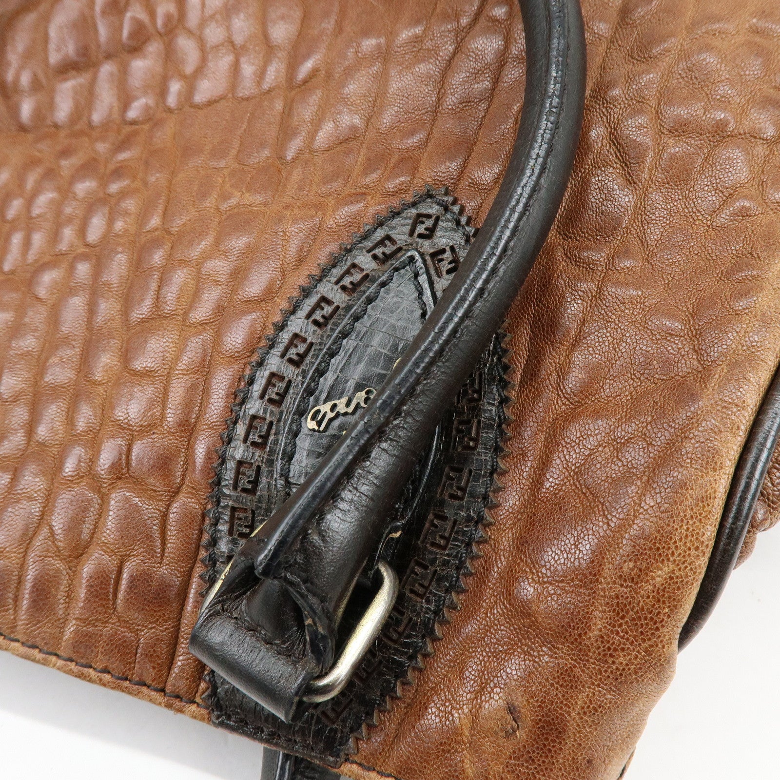 FENDI Ethnico Leather Tote Bag Shoulder Bag Hand Bag Brown 8BN162